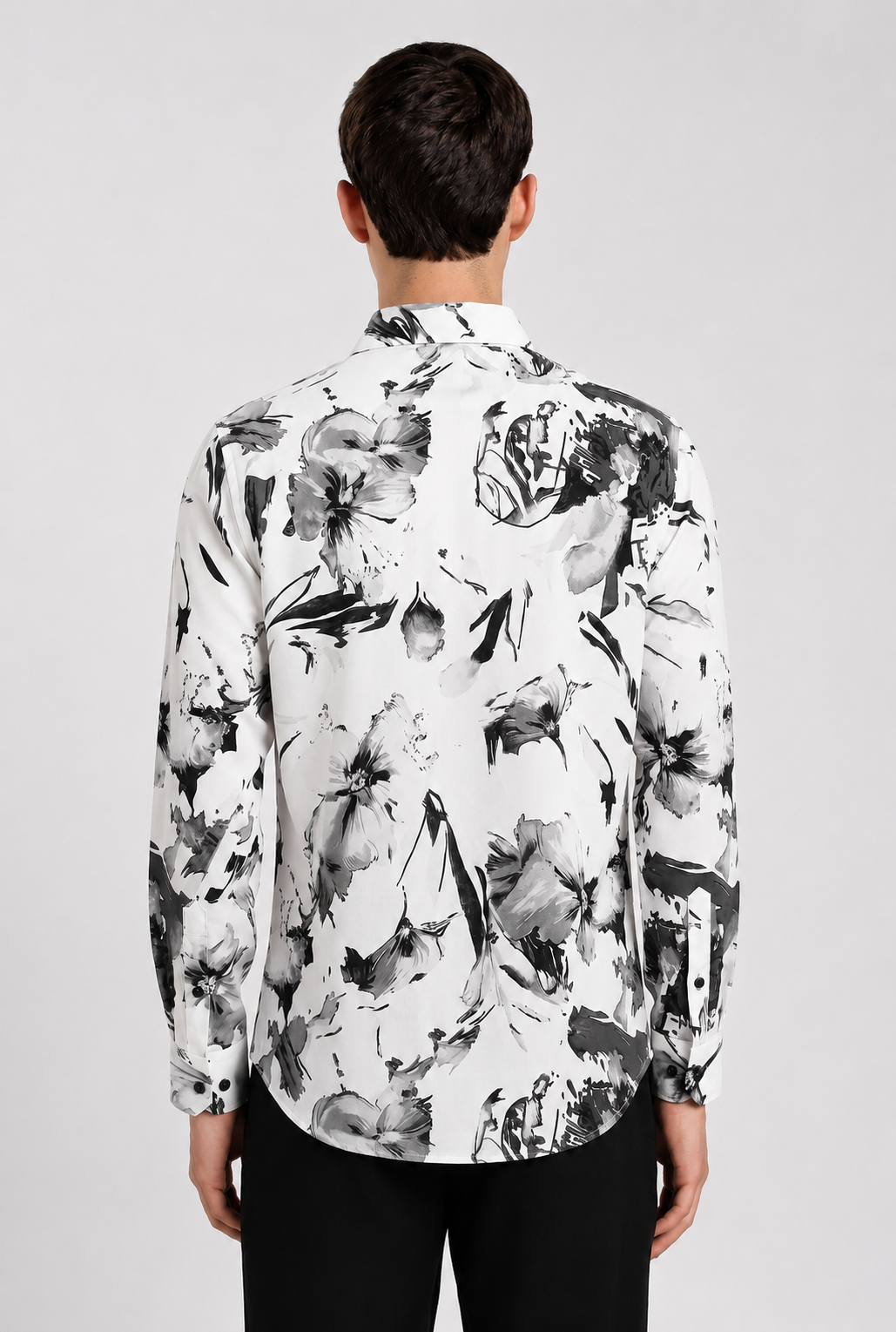 Men's White Floral Print with Grey Abstract Regular Fit Casual Shirt