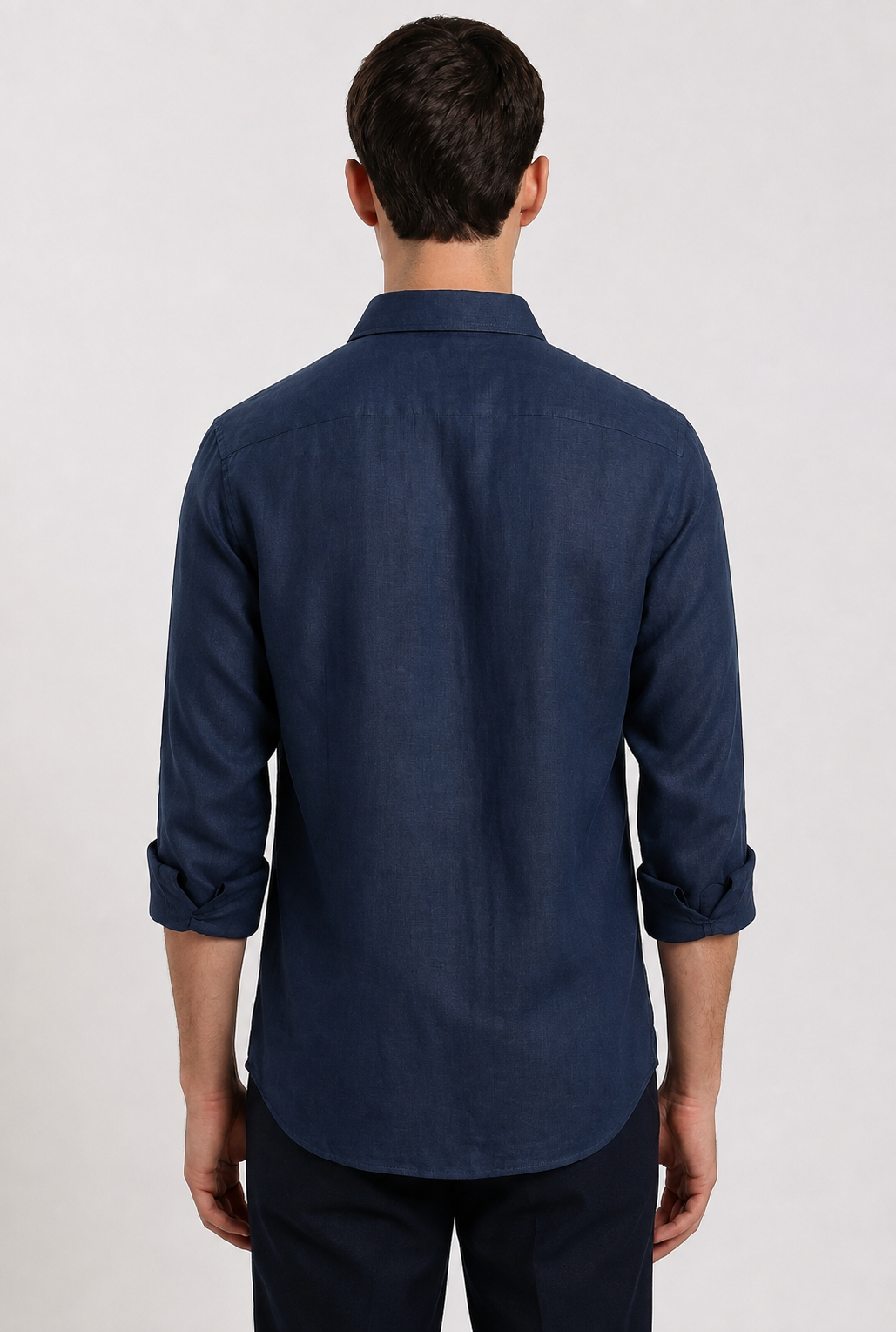 Navy blue linen shirt – back view | Duch Clothing