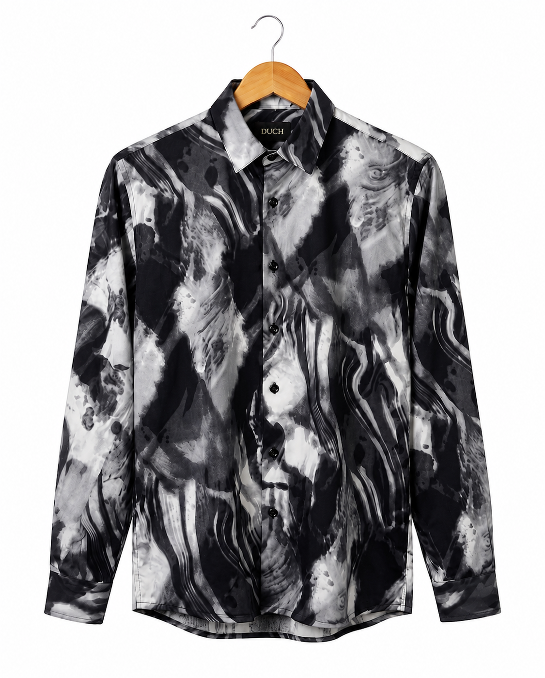 Men's Charcoal Grey Abstract Marble Print Regular Fit Casual Shirt