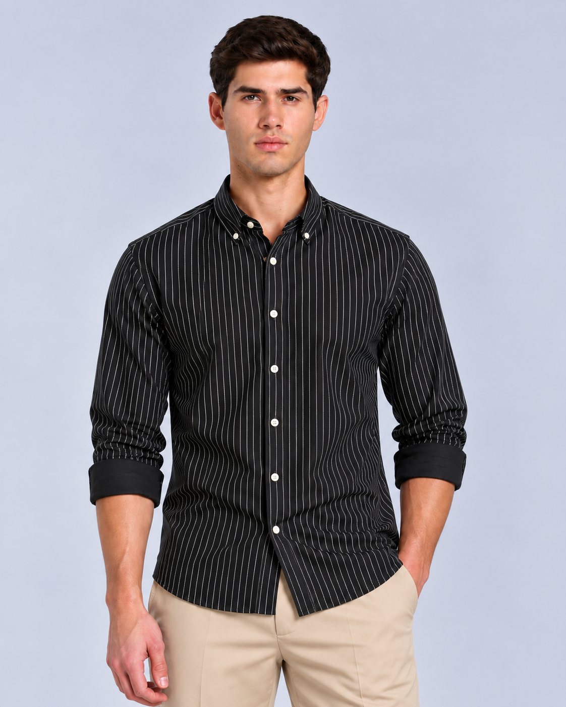 Men’s Black Striped Shirt-Slim Fit
