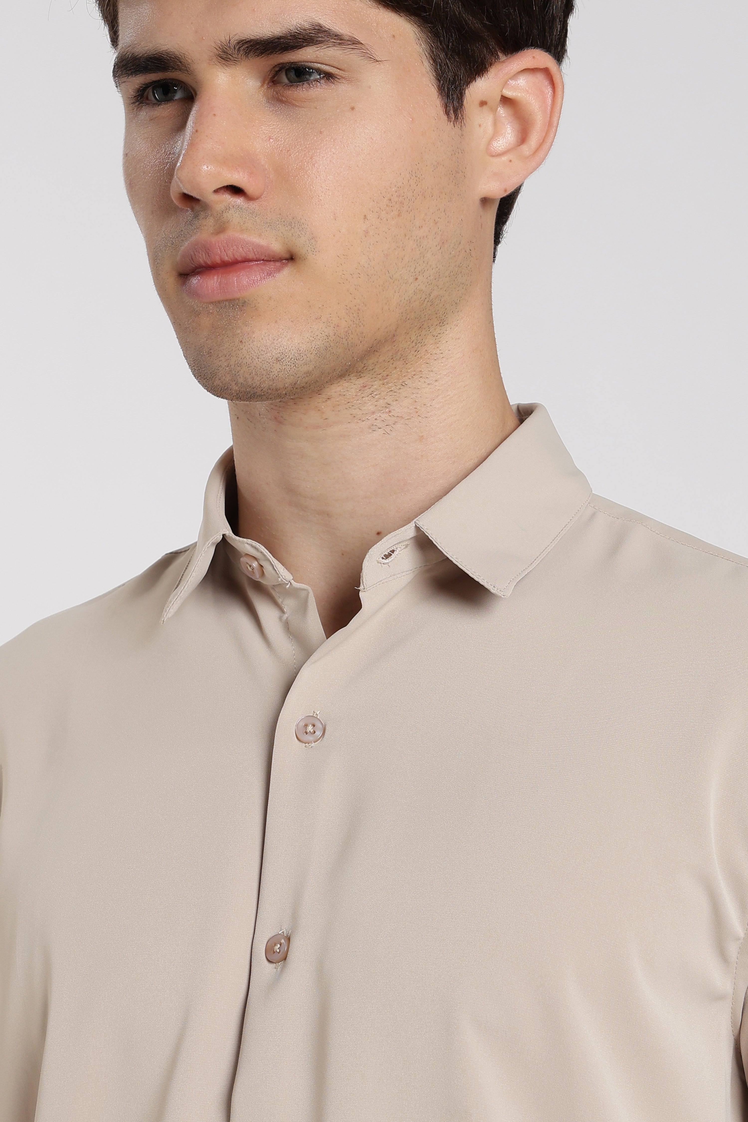 Men’s Beige Imported Japanese Lycra Formal Shirt
