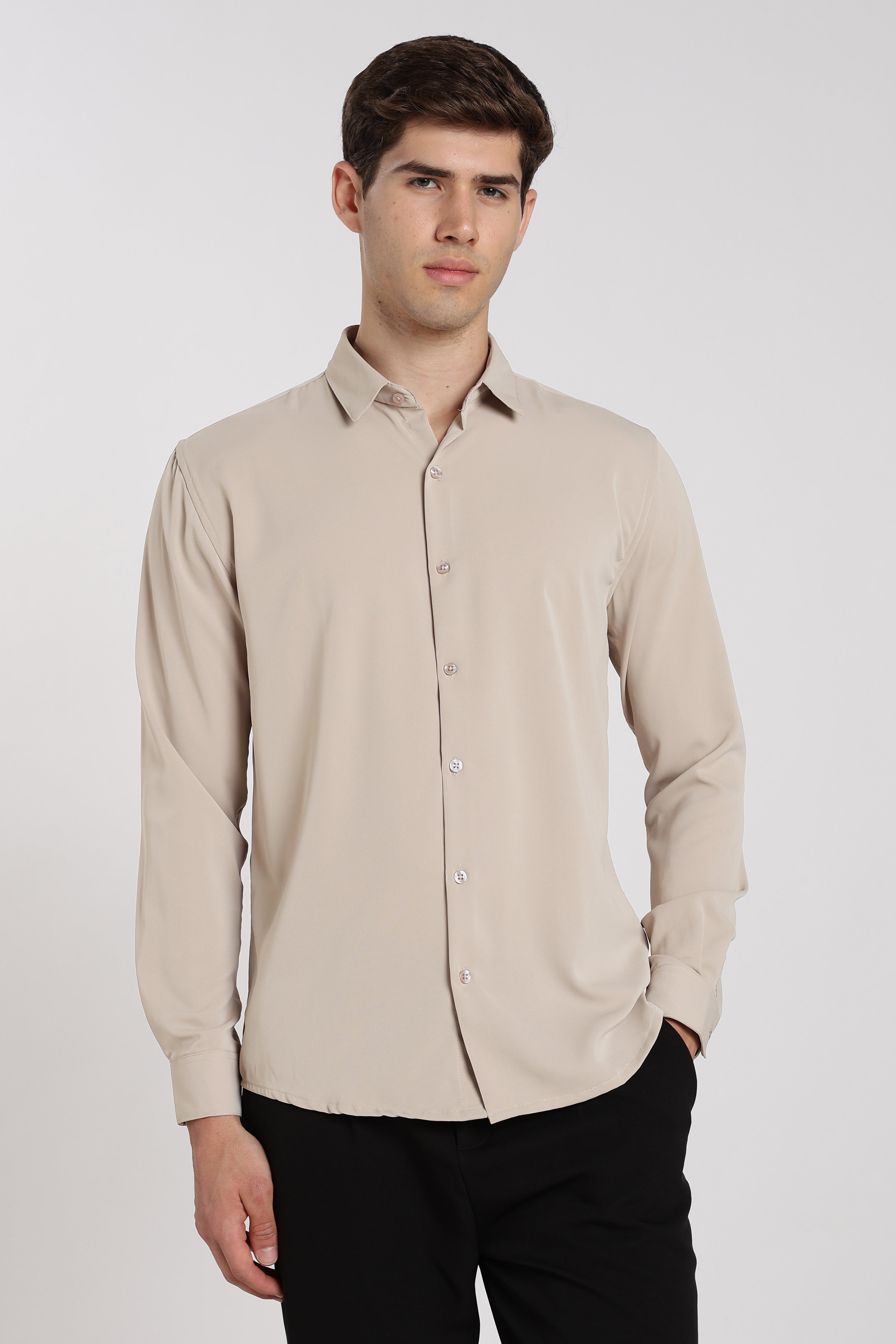 Men’s Beige Imported Japanese Lycra Formal Shirt