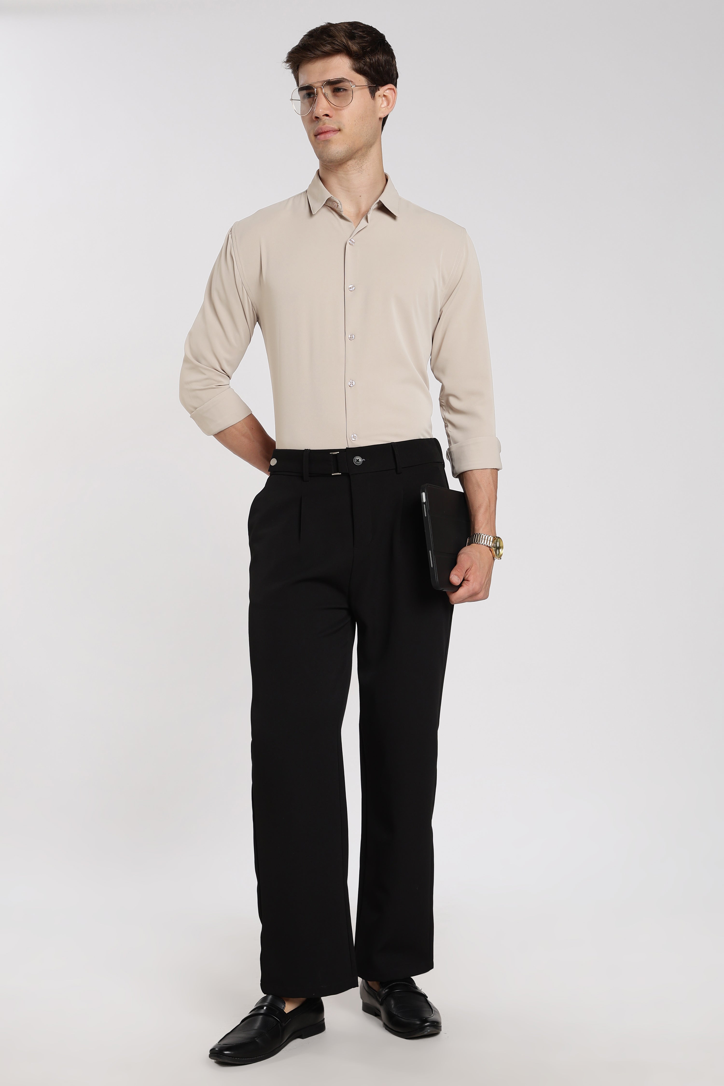 Men’s Beige Imported Japanese Lycra Formal Shirt