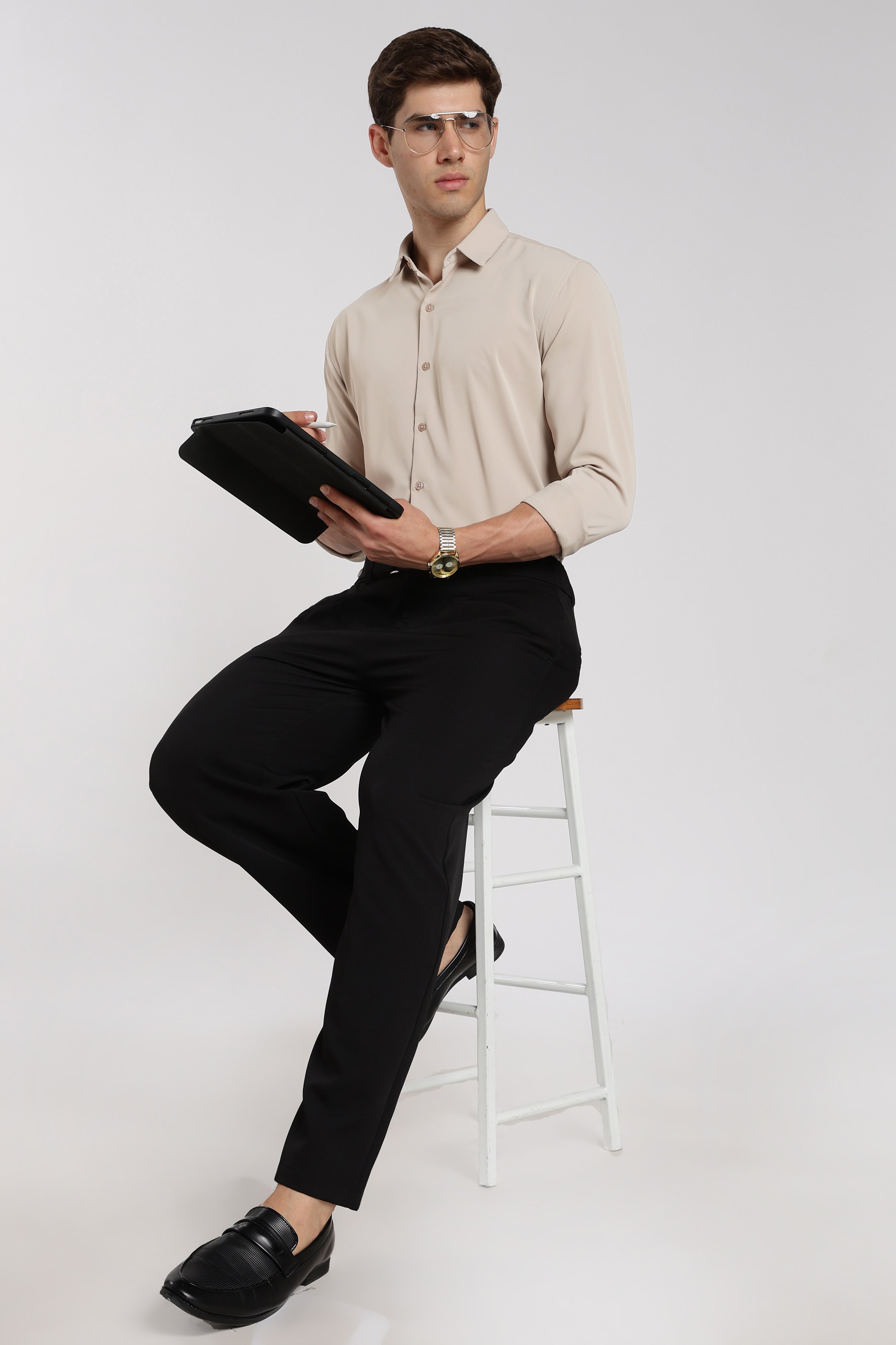 Men’s Beige Imported Japanese Lycra Formal Shirt