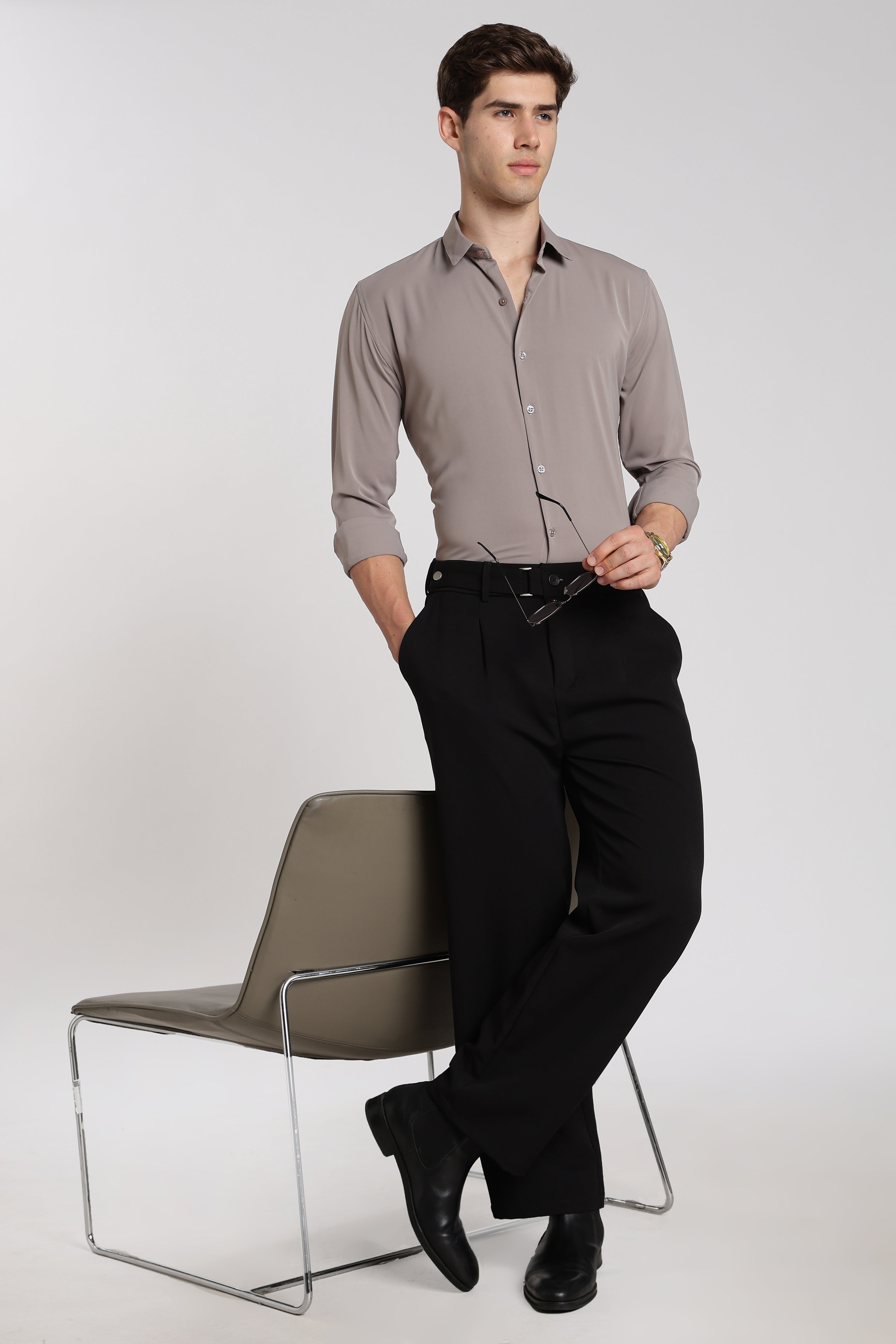 Men’s Light Grey Imported Japanese Lycra Formal Shirt