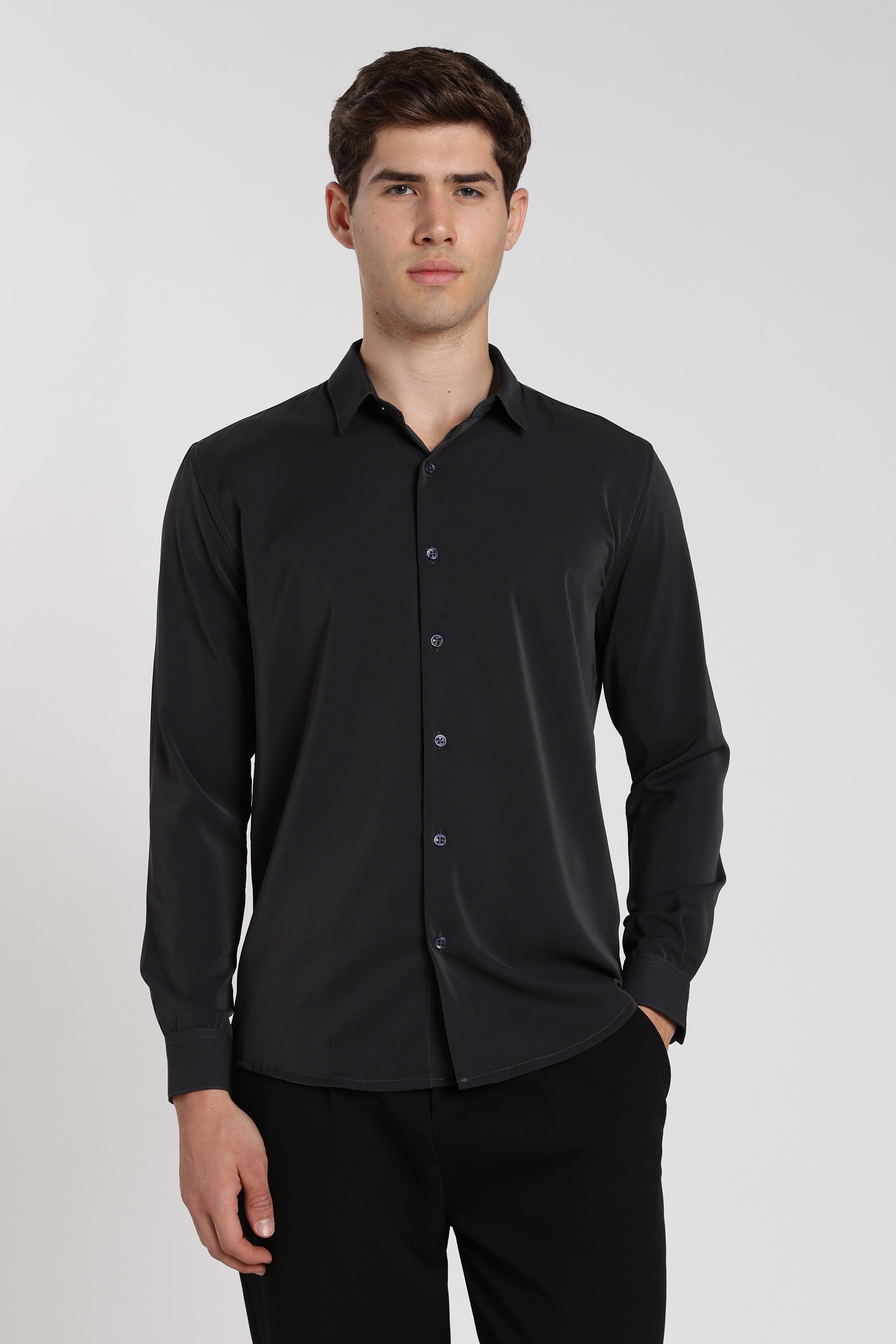 Men’s Black Imported Japanese Lycra Formal Shirt