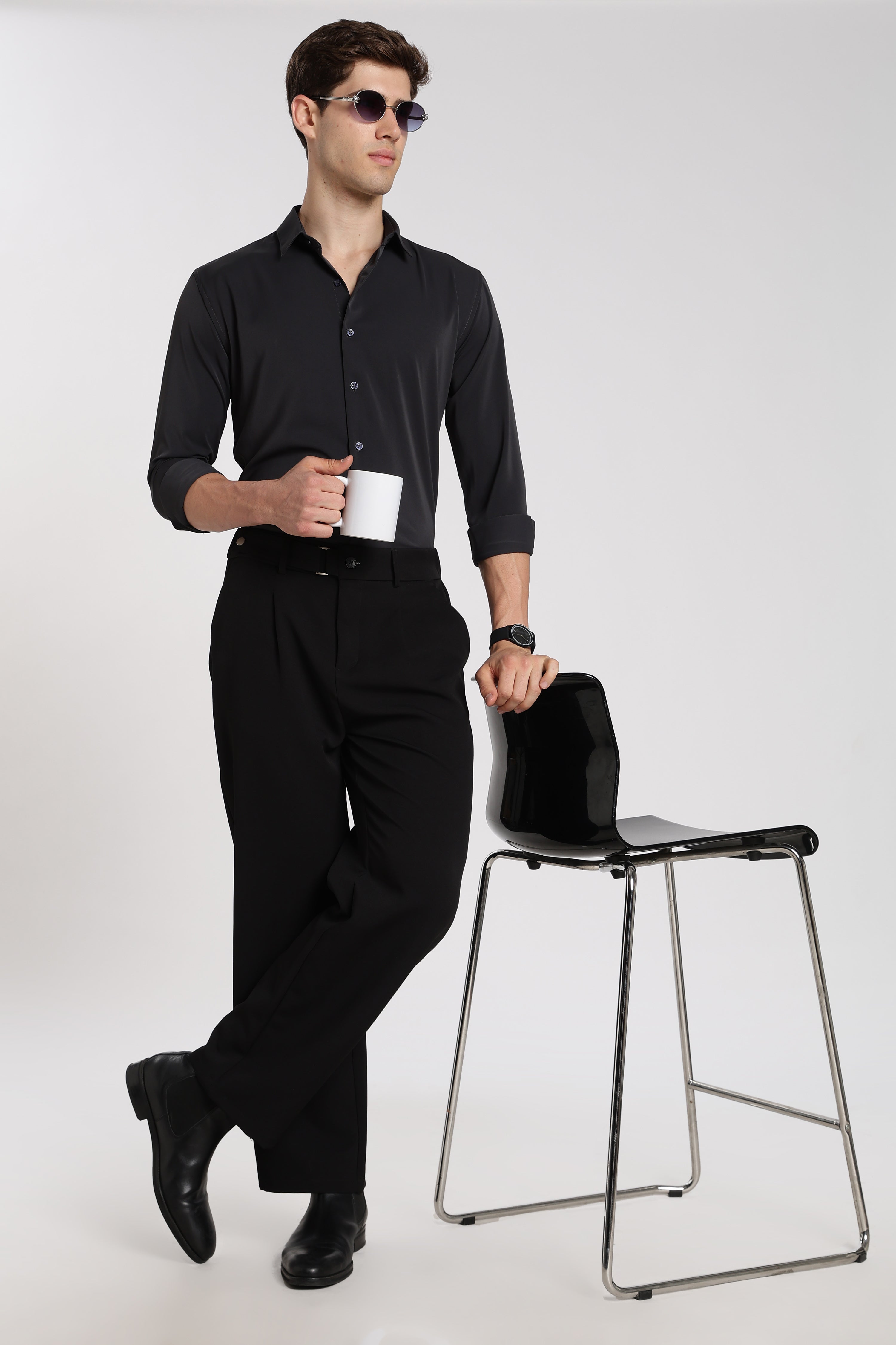 Men’s Black Imported Japanese Lycra Formal Shirt