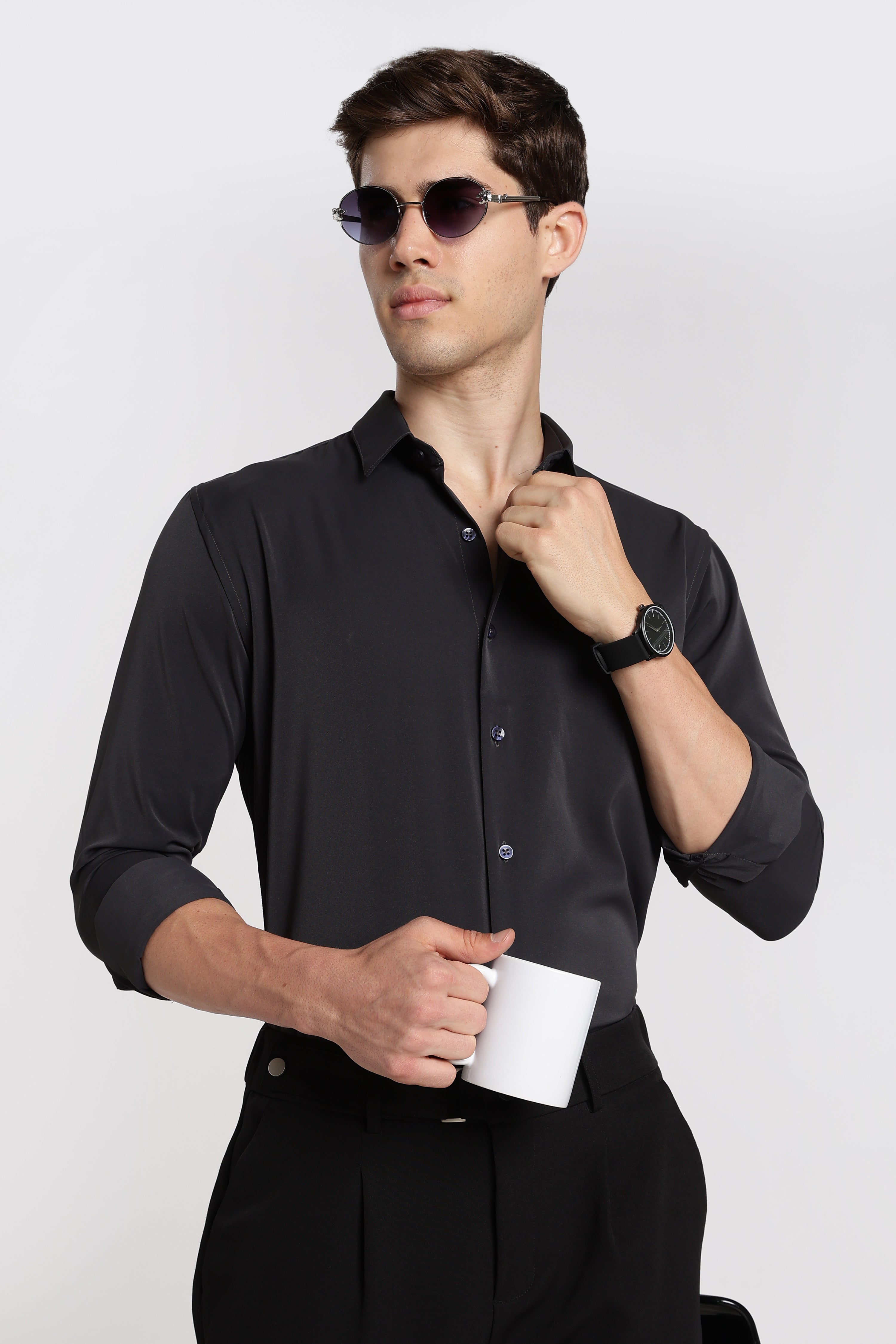 Men’s Black Imported Japanese Lycra Formal Shirt