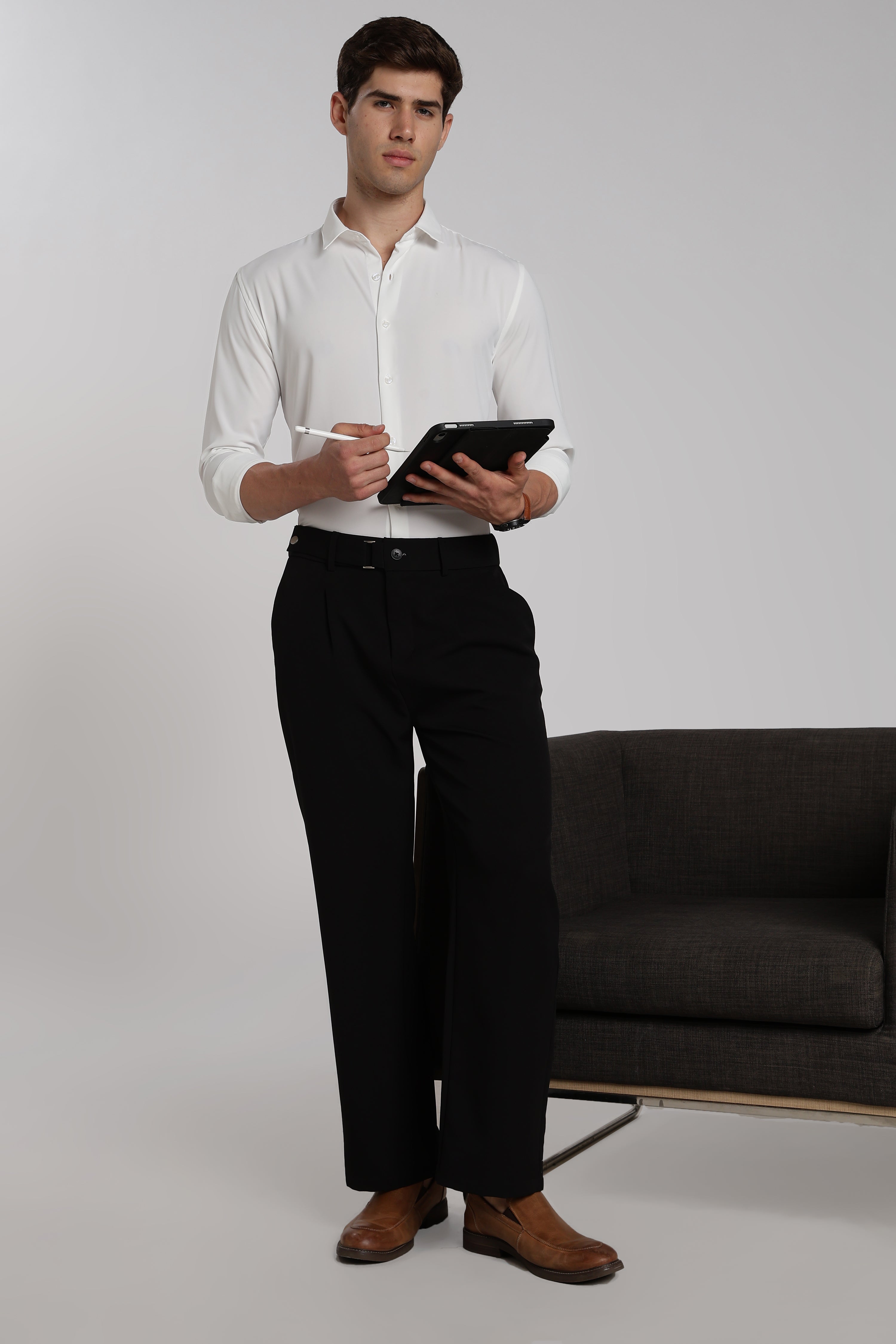Men’s White Imported Japanese Lycra Formal Shirt