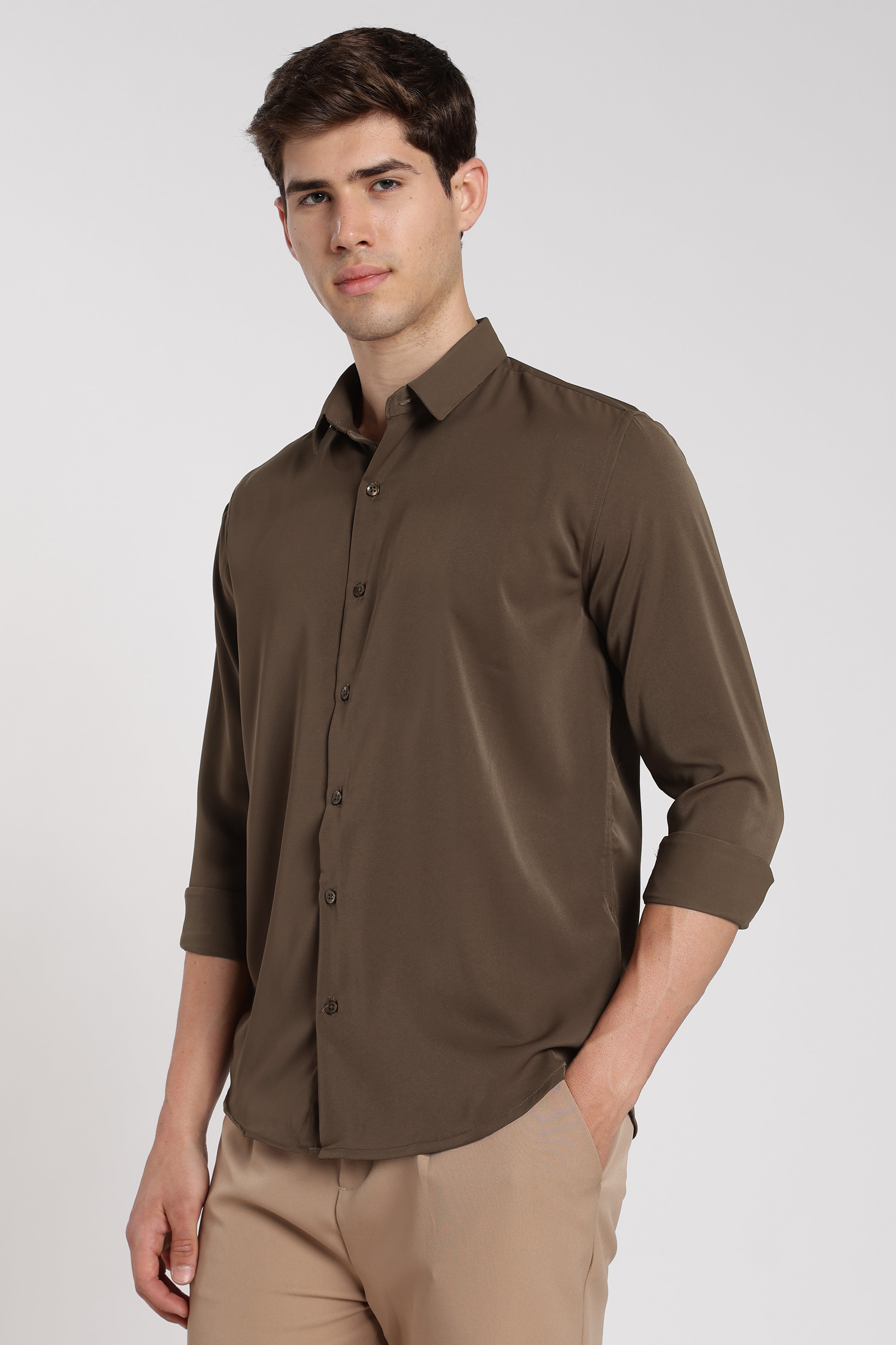 Men’s Khaki Imported Japanese Lycra Formal Shirt