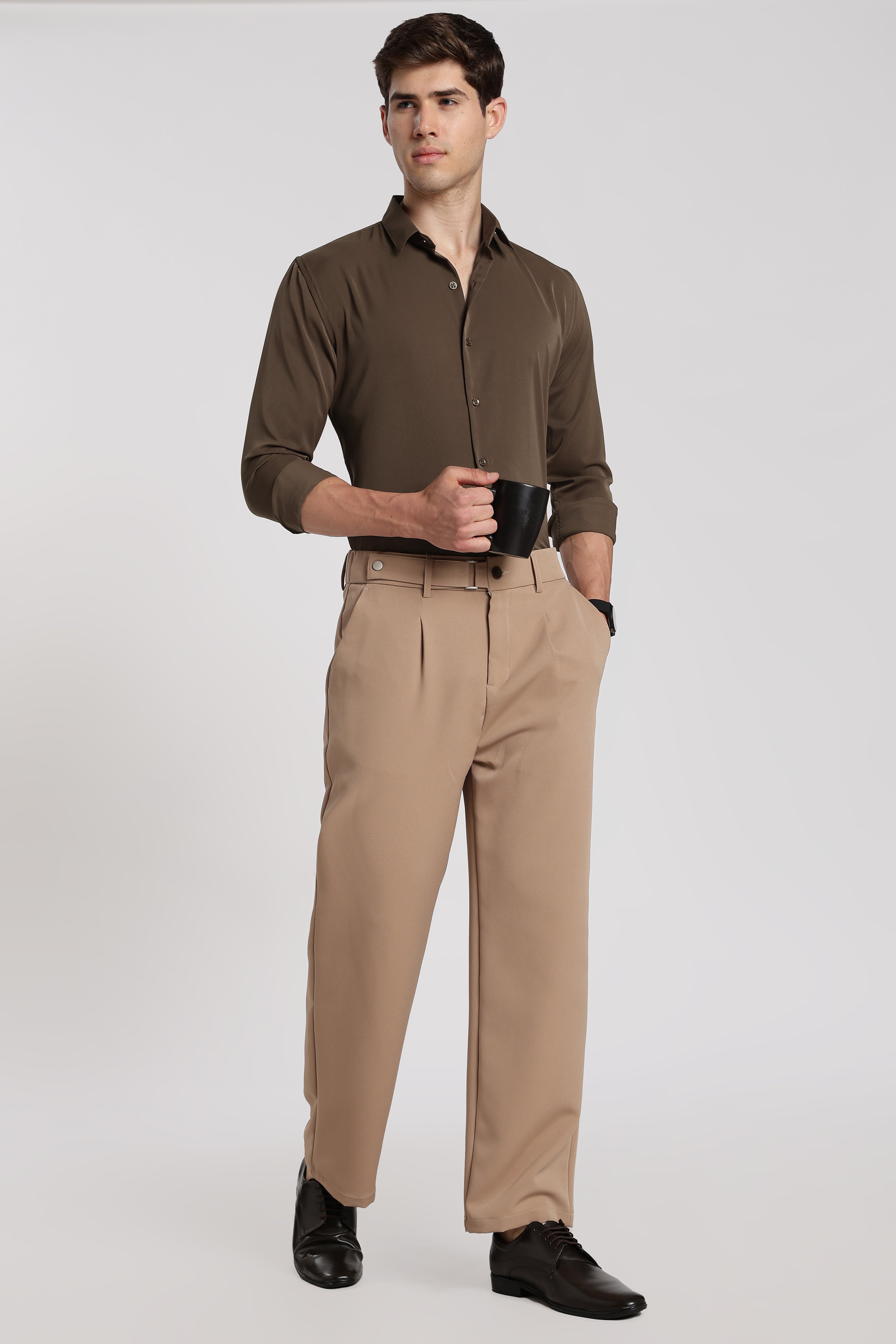 Men’s Khaki Imported Japanese Lycra Formal Shirt