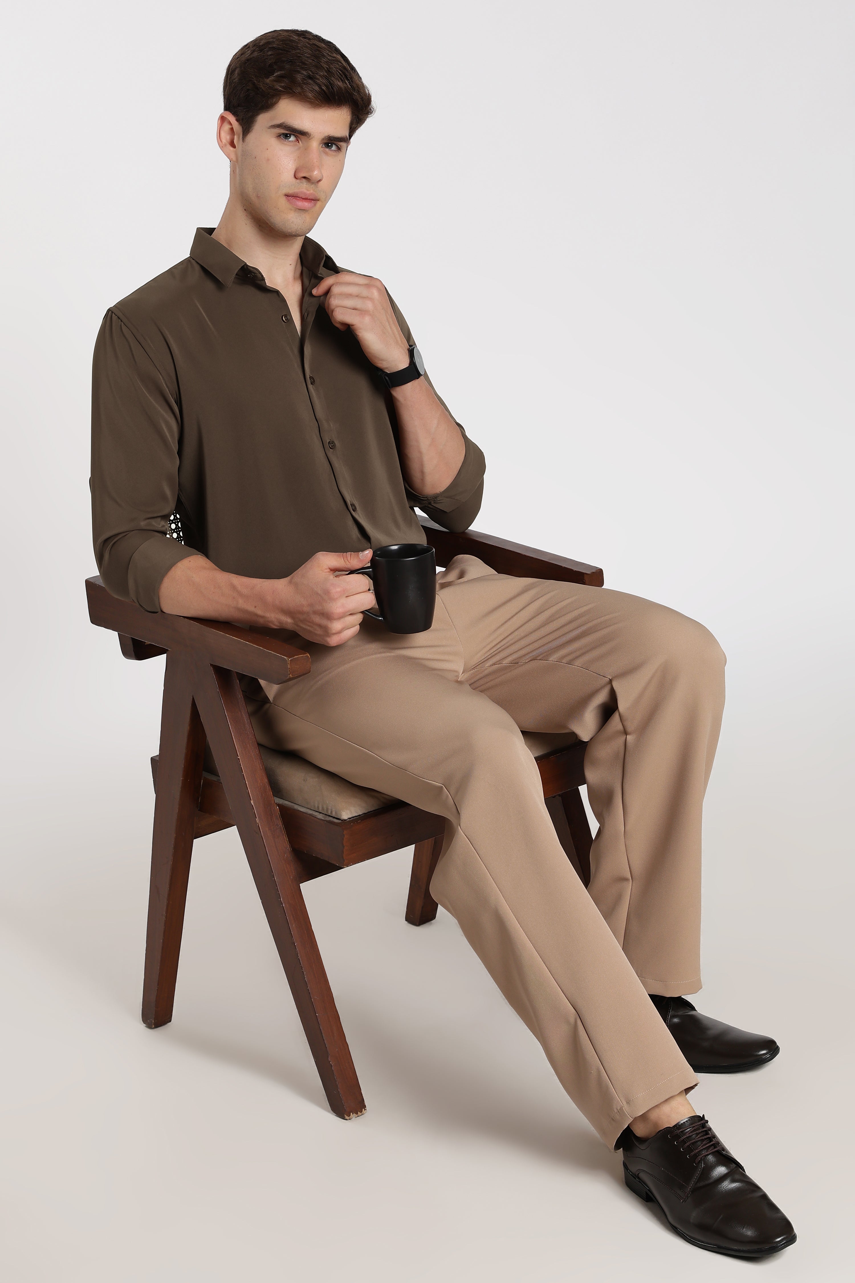 Men’s Khaki Imported Japanese Lycra Formal Shirt