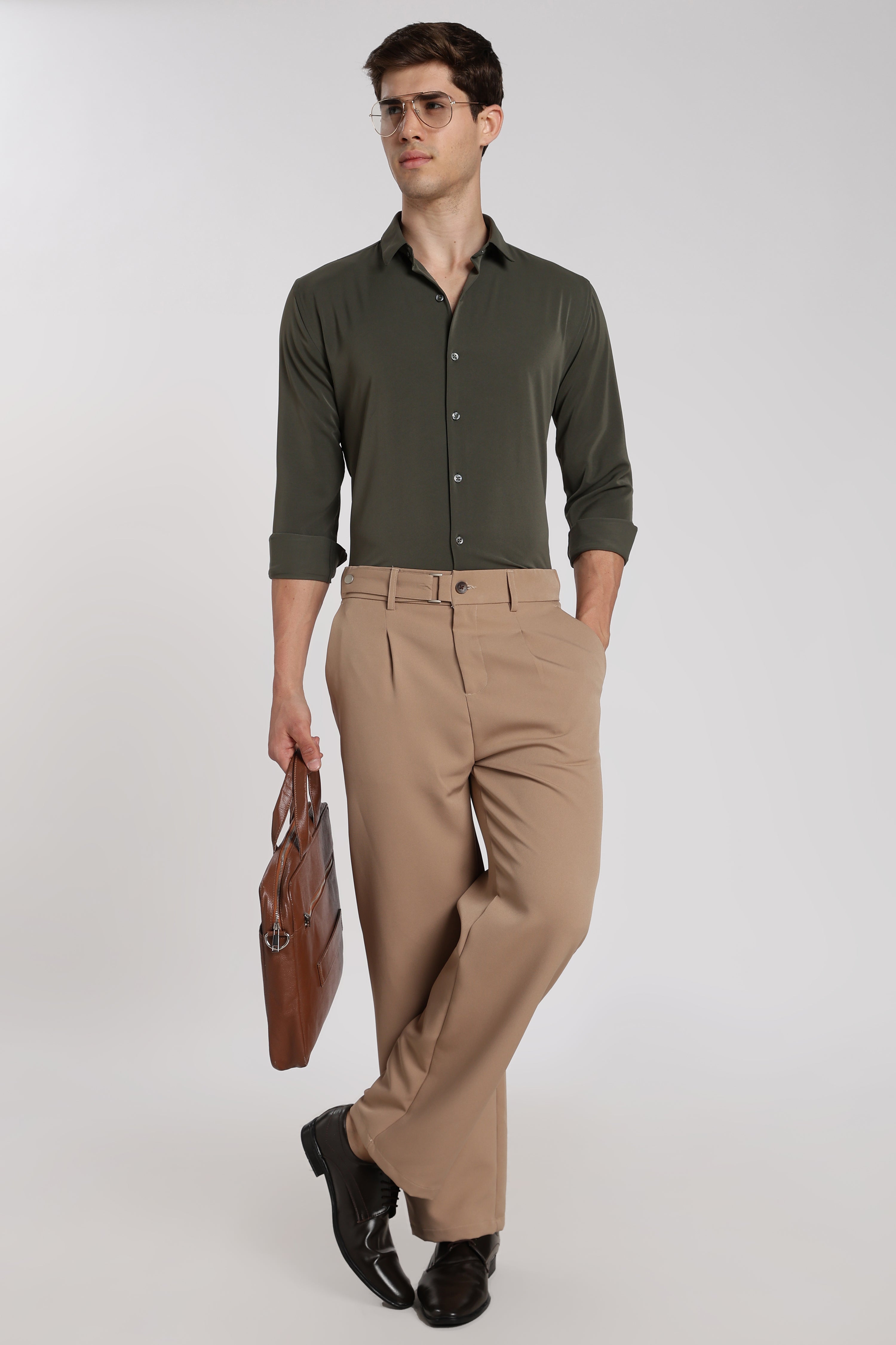 Men’s Olive Green Imported Japanese Lycra Formal Shirt