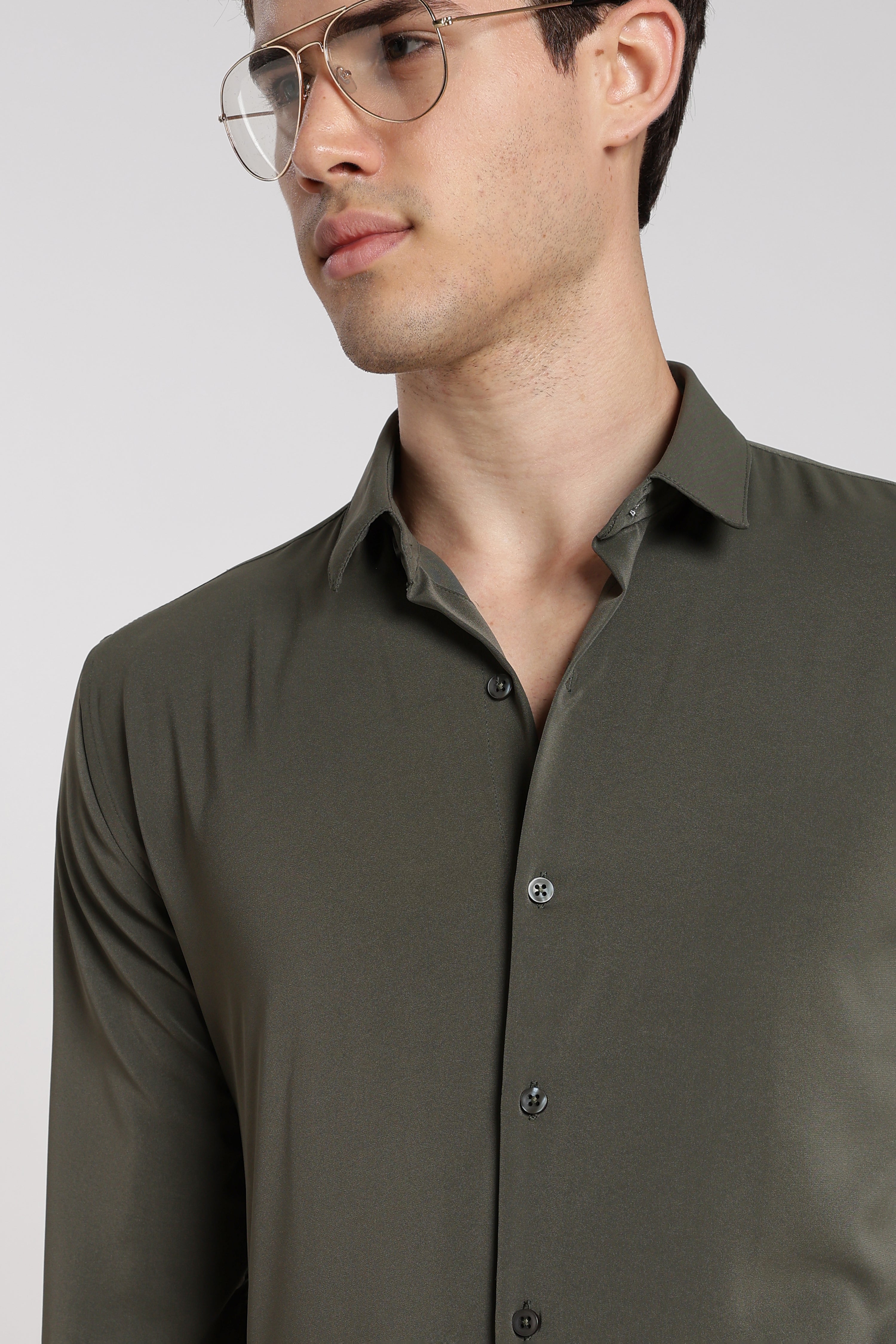 Men’s Olive Green Imported Japanese Lycra Formal Shirt