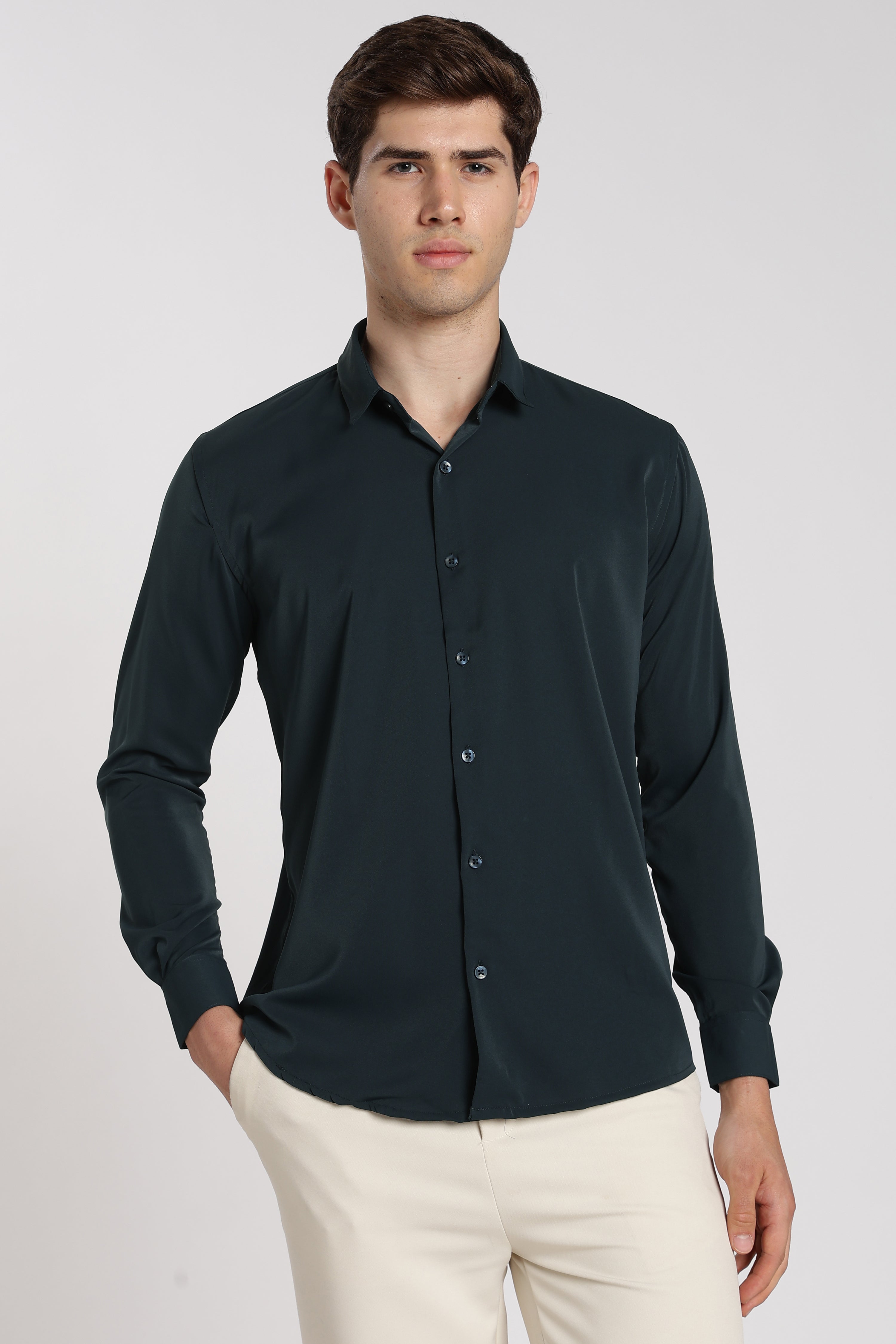 Men’s Teal Blue Imported Japanese Lycra Formal Shirt