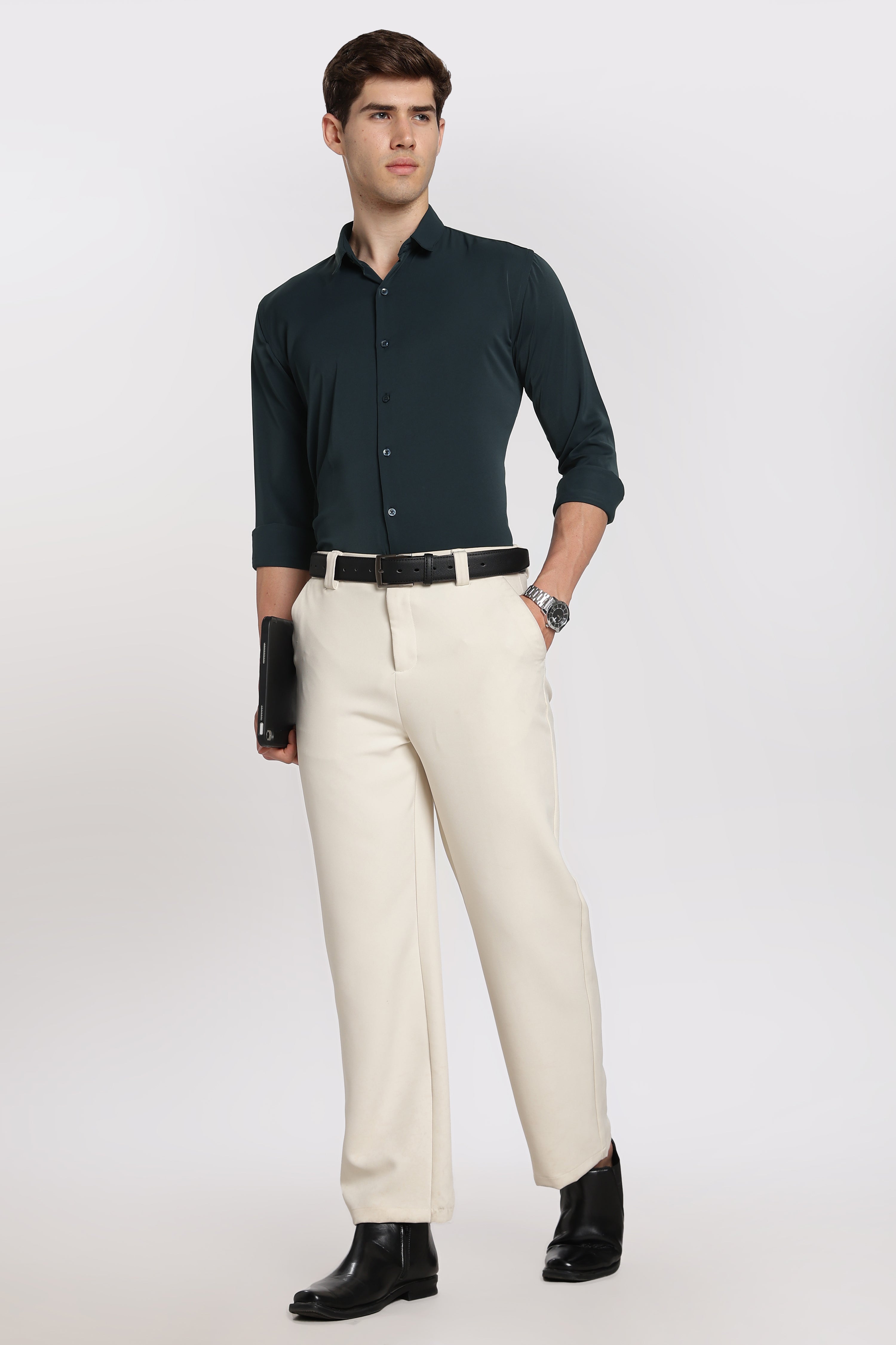 Men’s Teal Blue Imported Japanese Lycra Formal Shirt