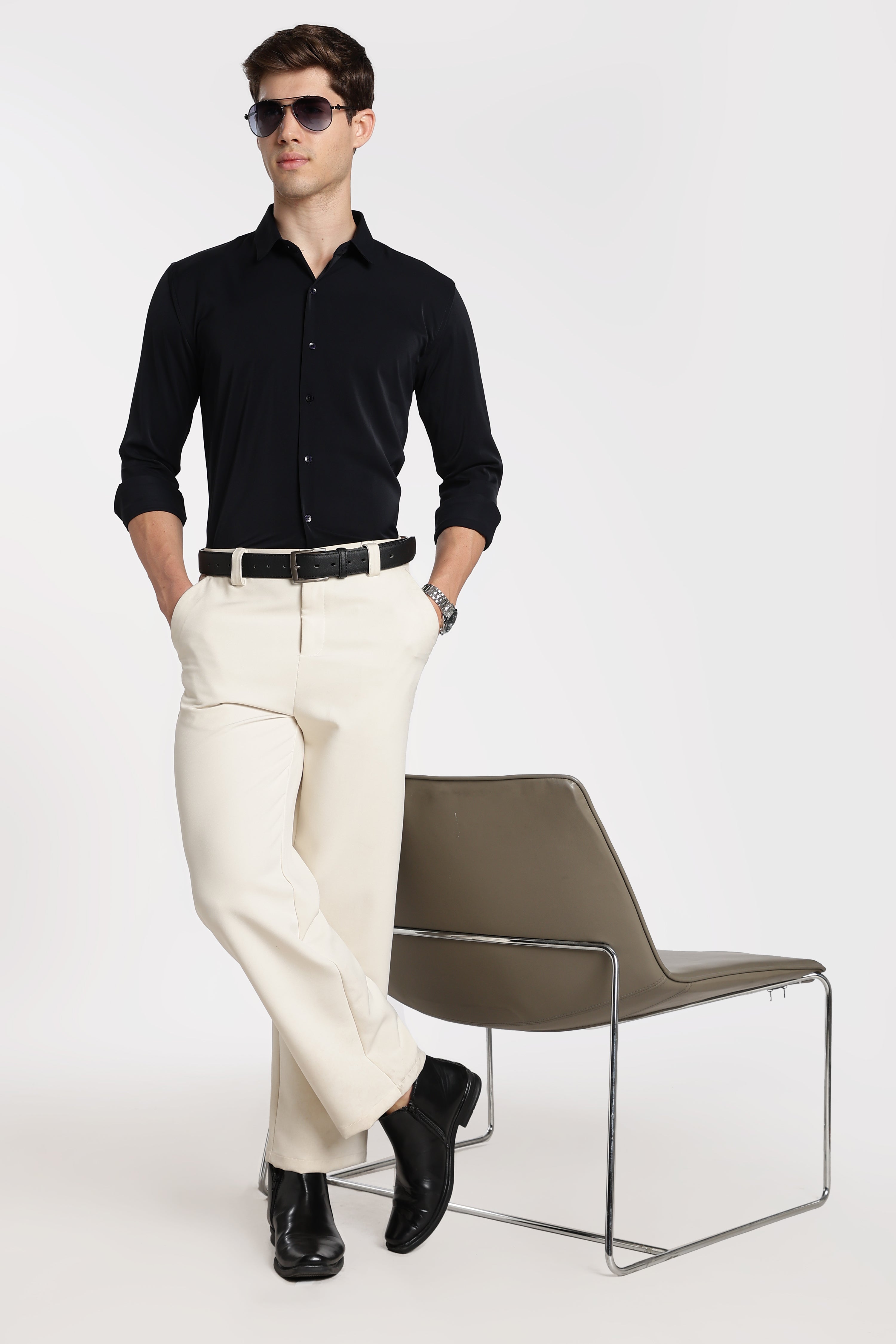 Men’s Dark Navy Blue Imported Japanese Lycra Formal Shirt