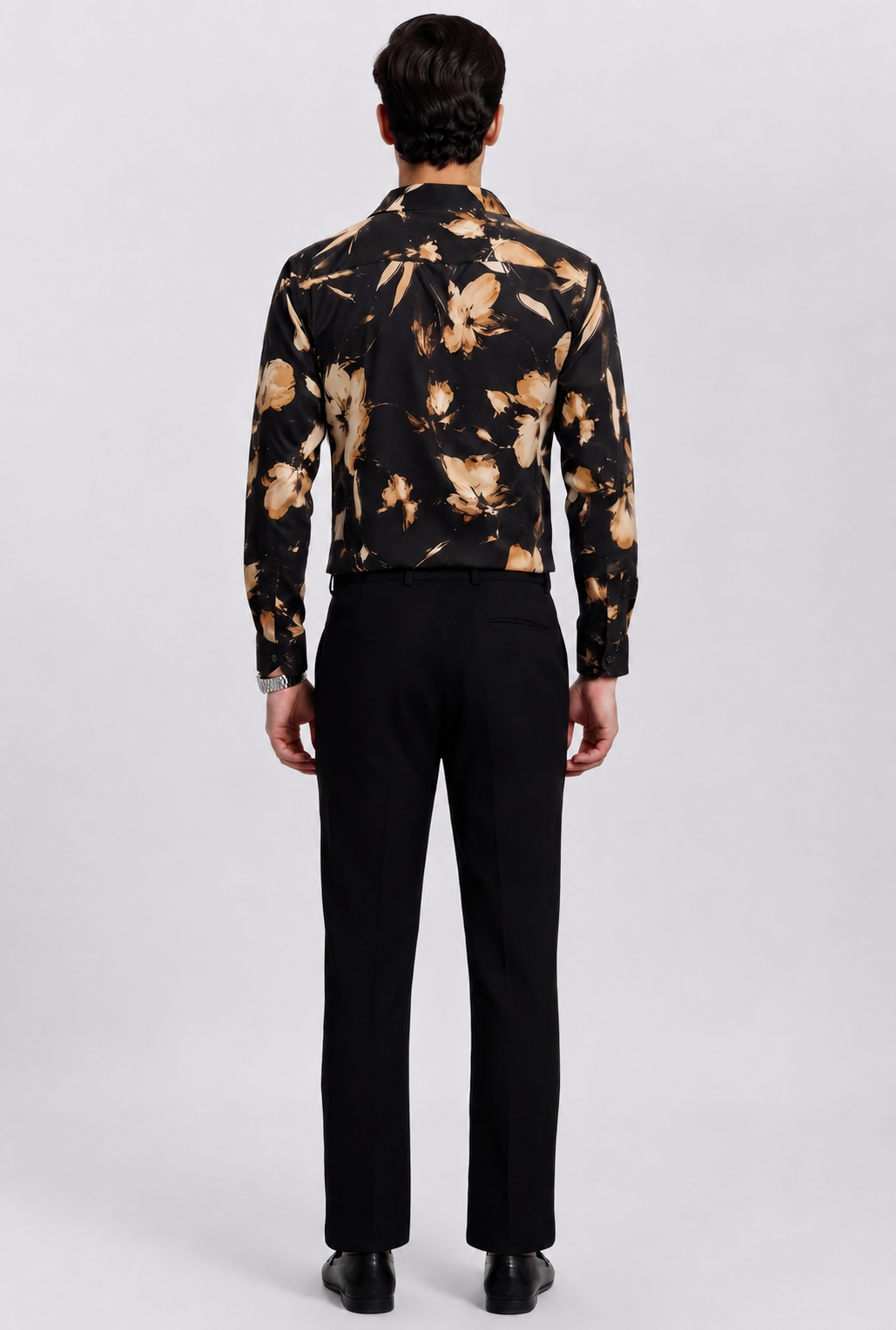 Men's Black Floral Print Regular Fit Casual Shirt