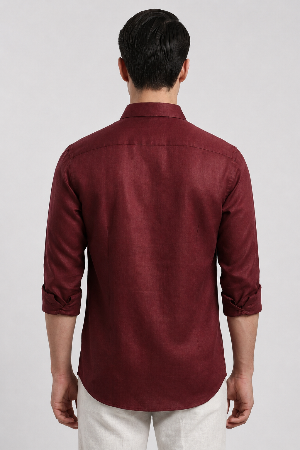 Maroon linen shirt – back view | Duch Clothing