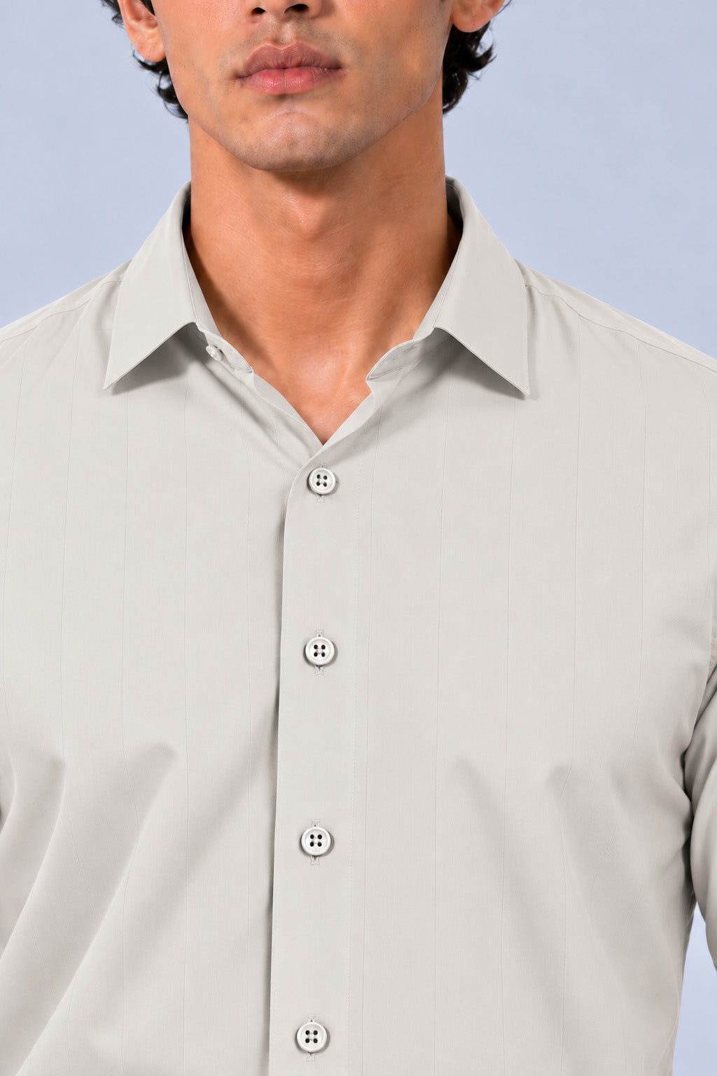 Men's Beige Satin Stripe Slim Fit Full Sleeve Formal Shirt