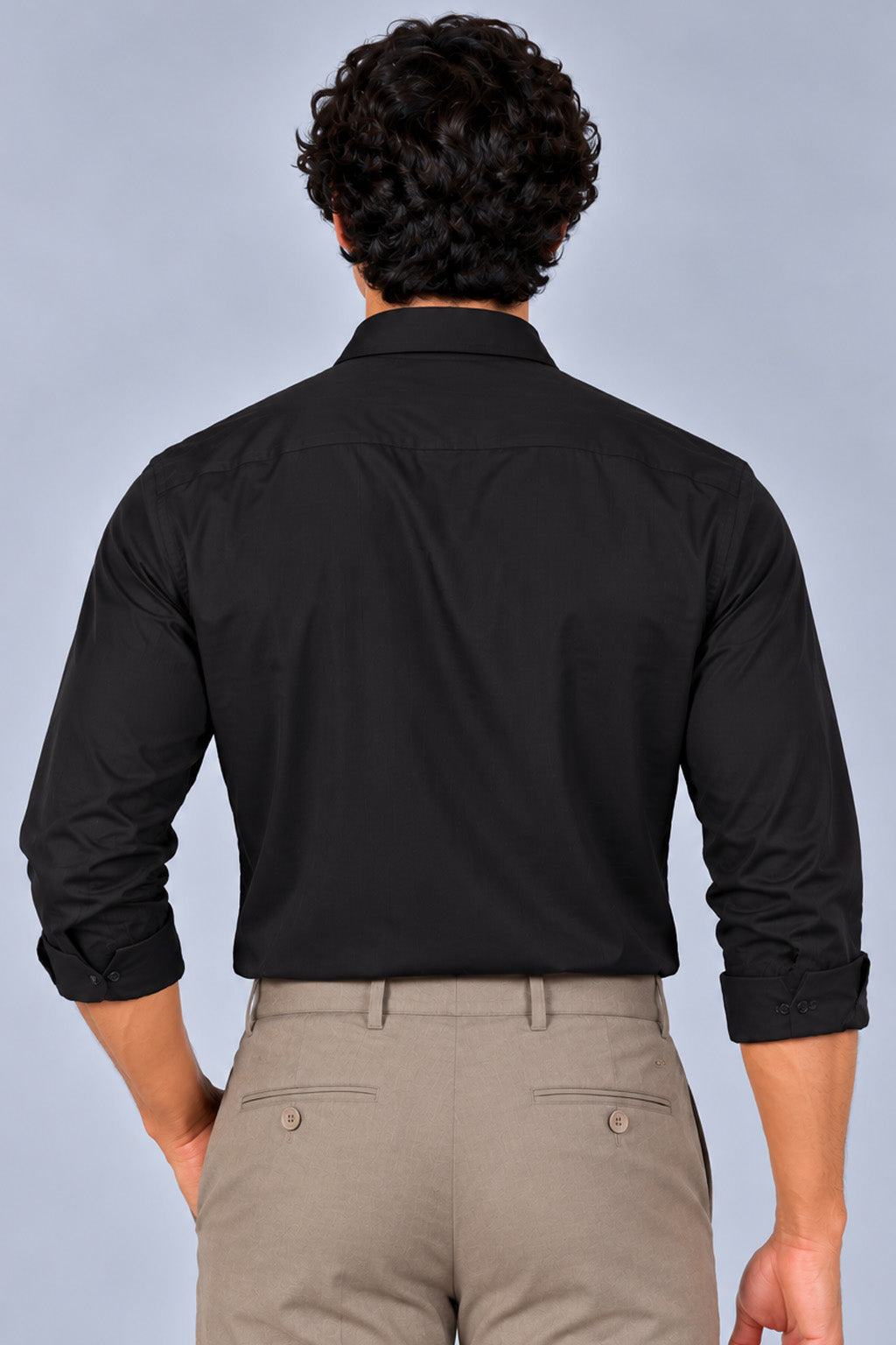 Men's Black Satin Stripe Slim Fit Full Sleeve Formal Shirt