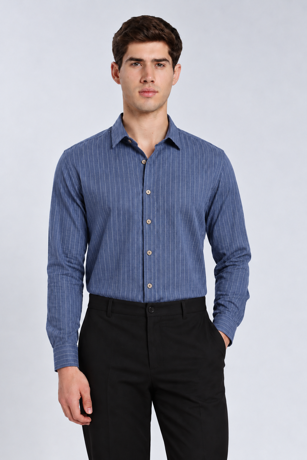 Men's Blue Striped Premium Formal Shirt