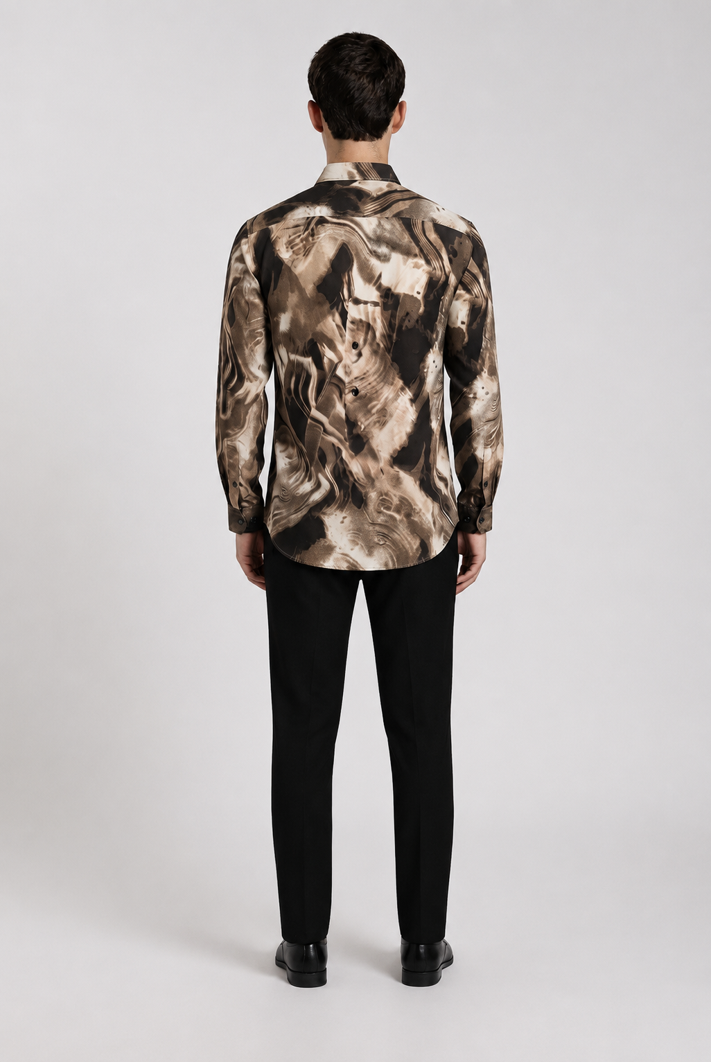 Men's Brown Abstract Marble Print Regular Fit Casual Shirt