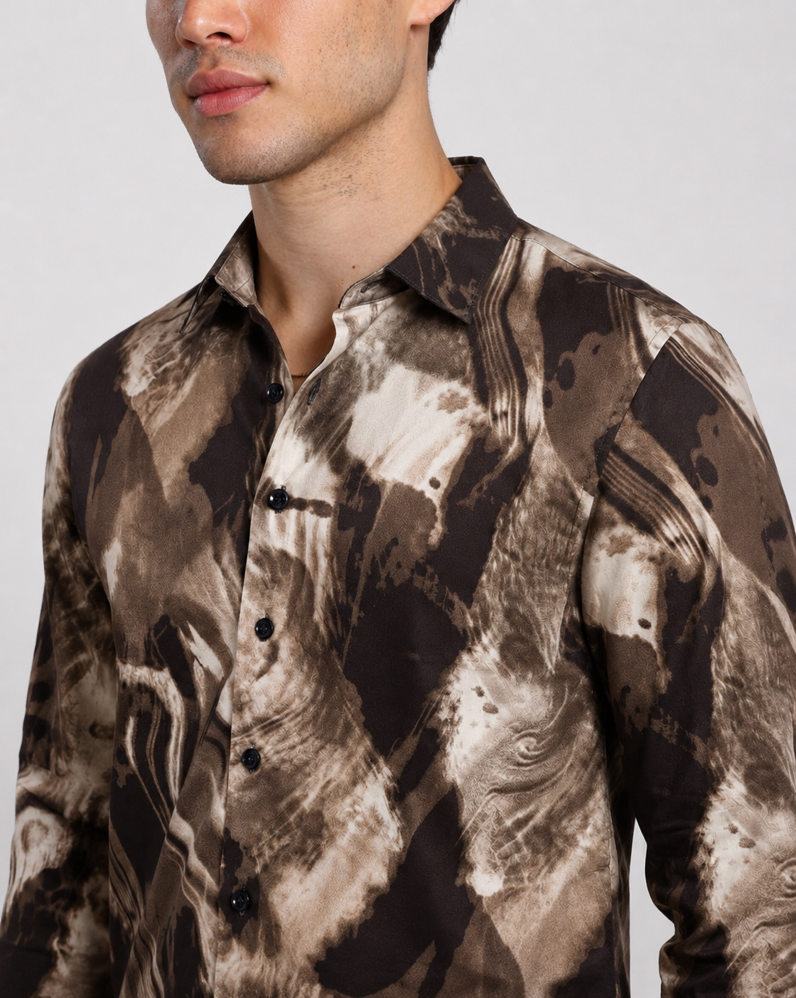 Men's Brown Abstract Marble Print Regular Fit Casual Shirt