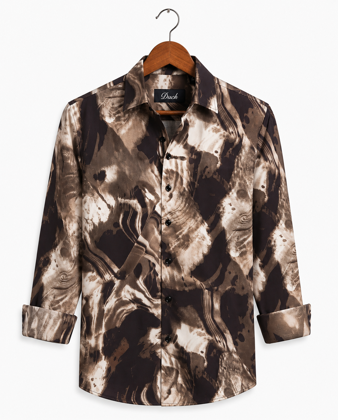 Men's Brown Abstract Marble Print Regular Fit Casual Shirt
