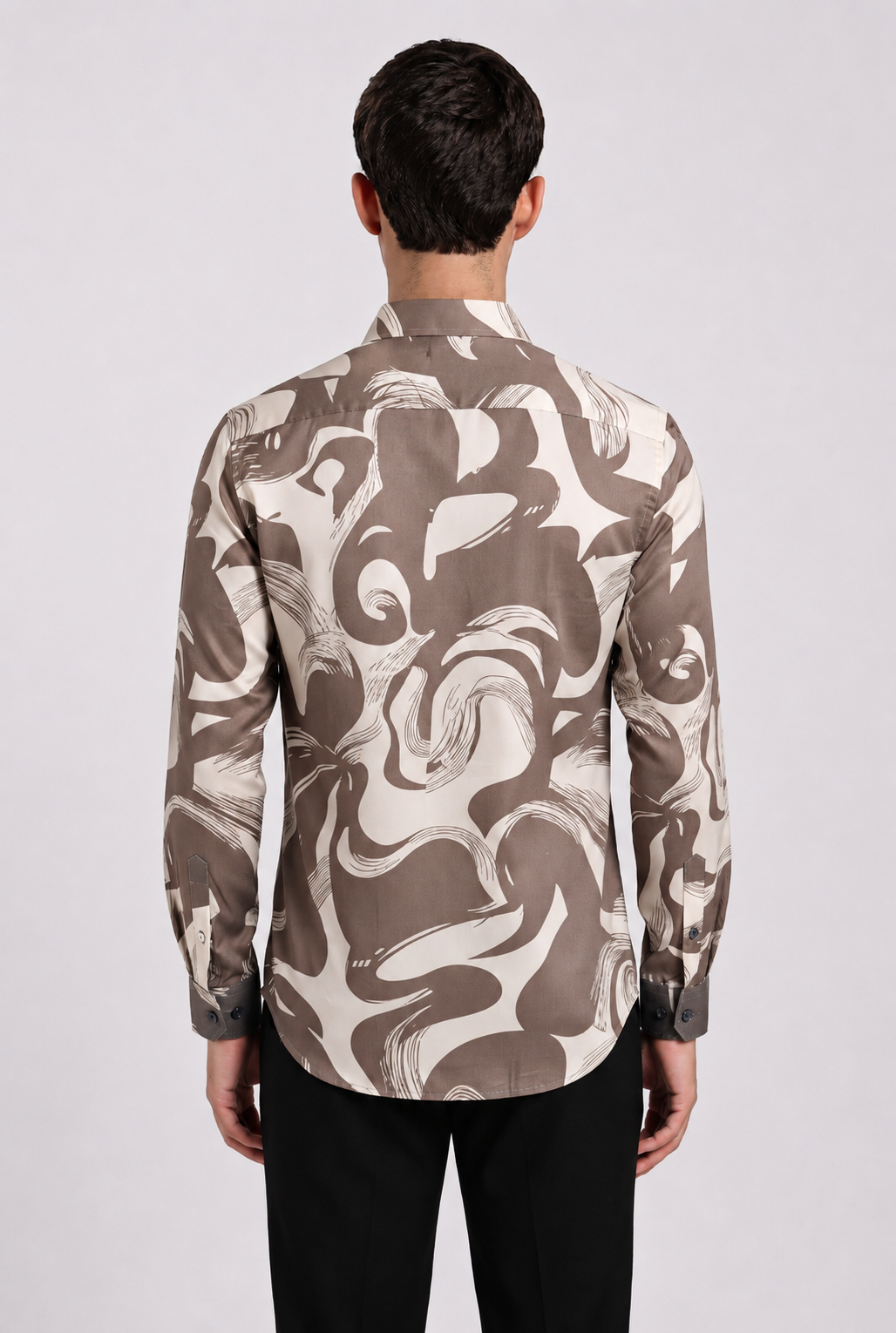 Men's Beige Abstract Print Regular Fit Casual Shirt