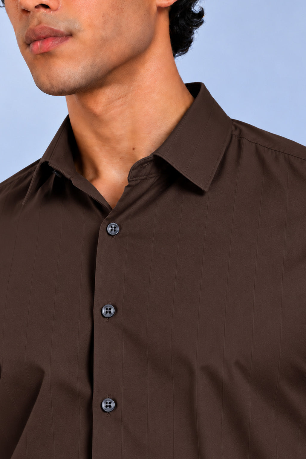 Men's Brown Satin Stripe Slim Fit Full Sleeve Formal Shirt
