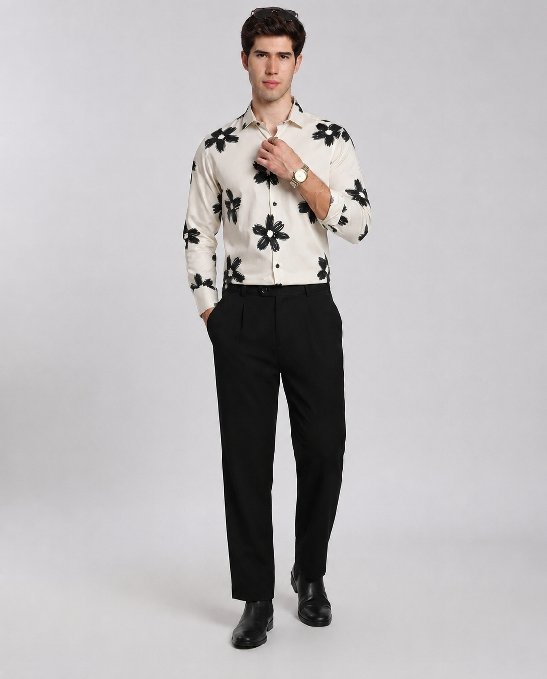 Off-White Floral Print Regular Fit Casual Shirt