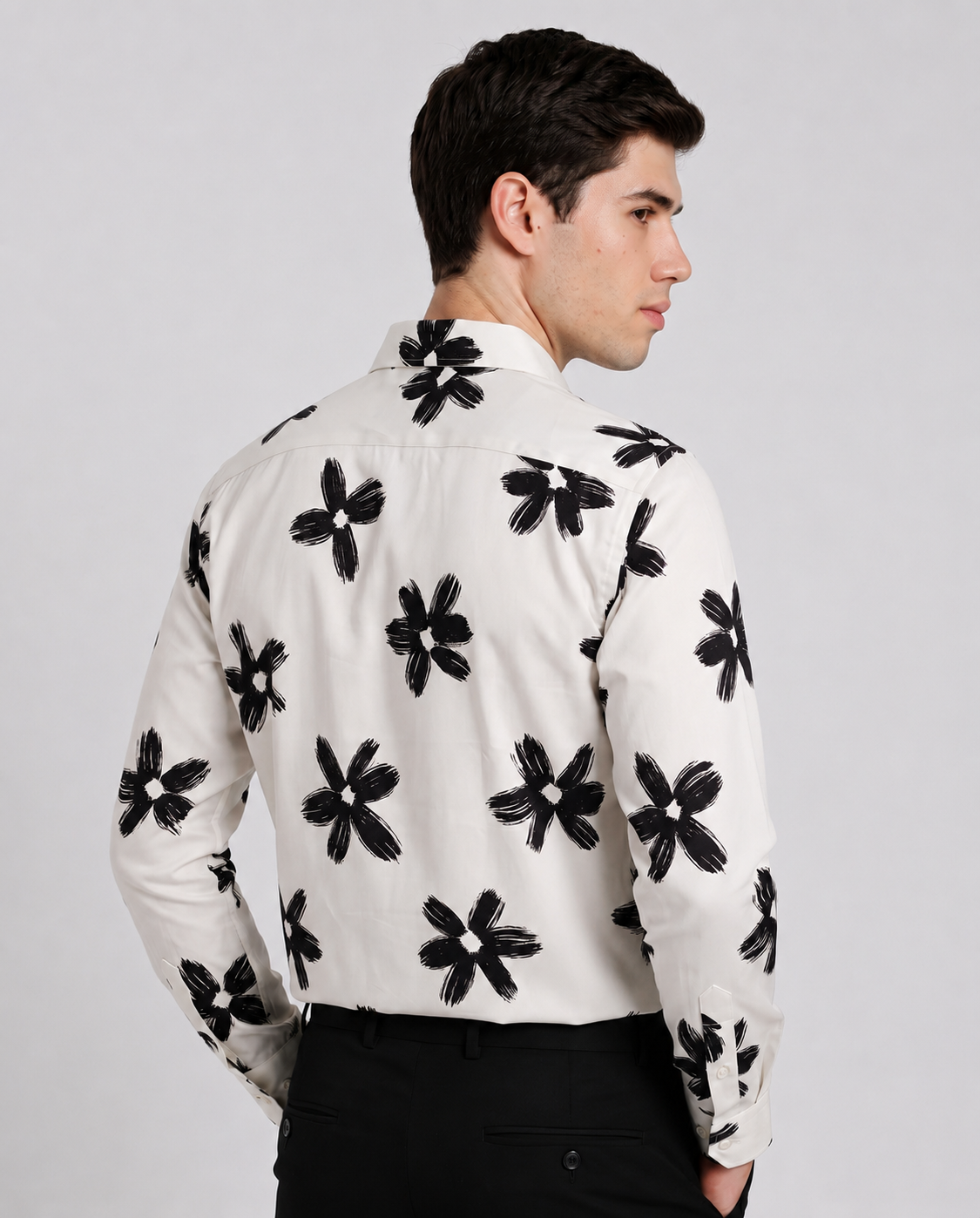 Off-White Floral Print Regular Fit Casual Shirt