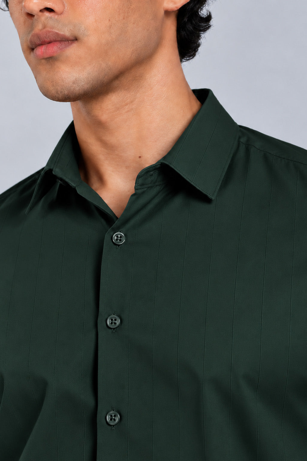 Men's Dark Green Satin Stripes Slim Fit Full Sleeve Formal Shirt