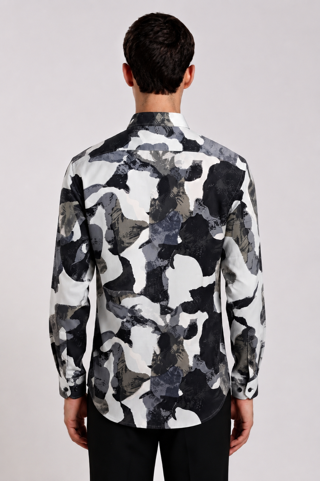 Men's Cream Abstract Brushstroke Print Regular Fit Casual Shirt