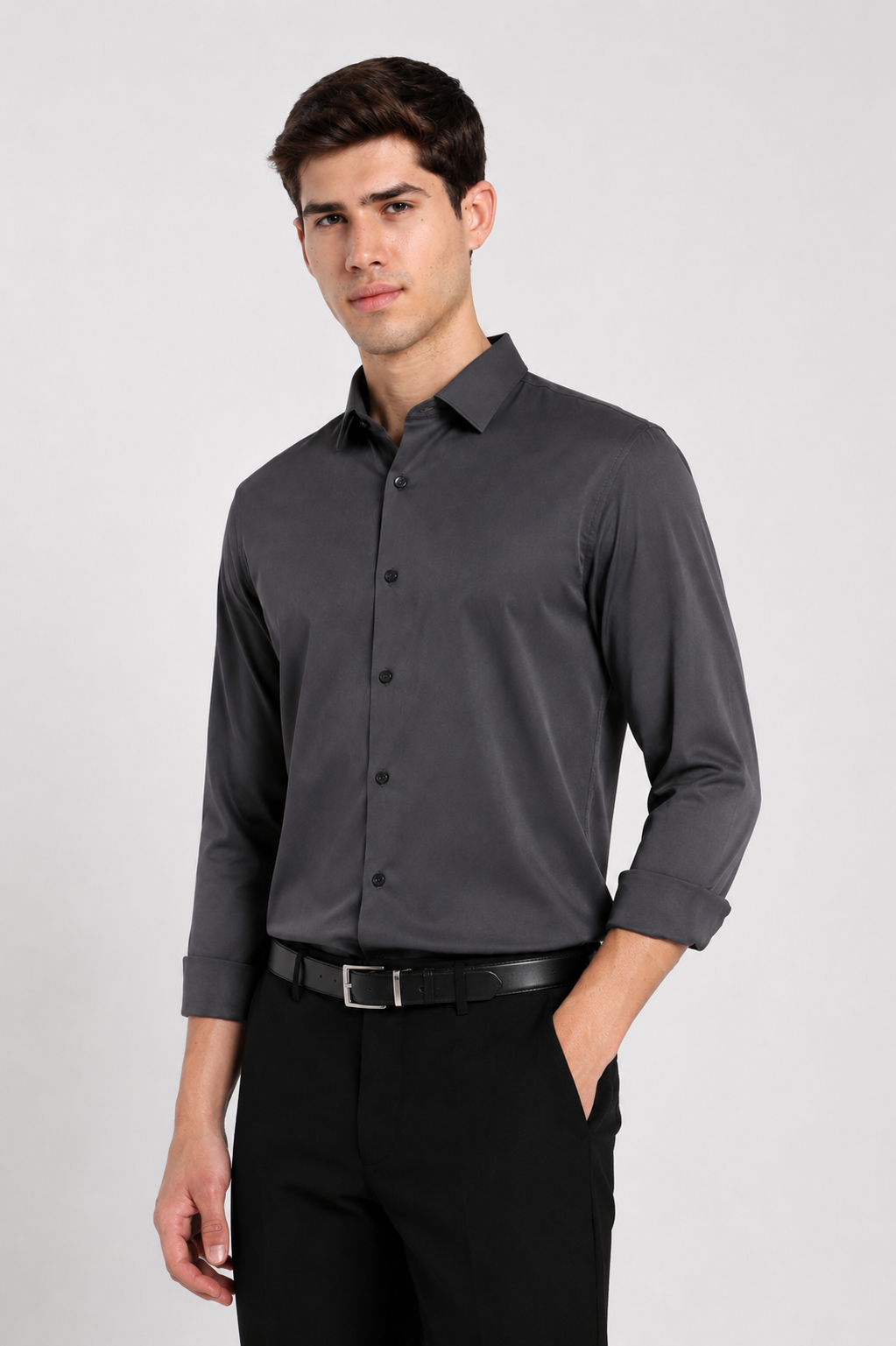 Men's Charcoal Grey Satun Slim Fit Formal Shirt