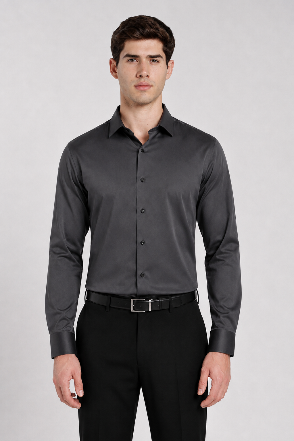 Men's Charcoal Grey Satun Slim Fit Formal Shirt