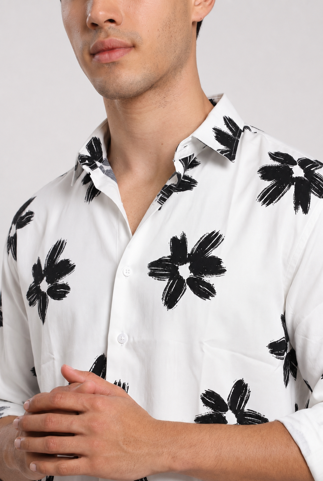 Off-White Floral Print Shirt for Men | Viscose Regular Fit Casual Shirt