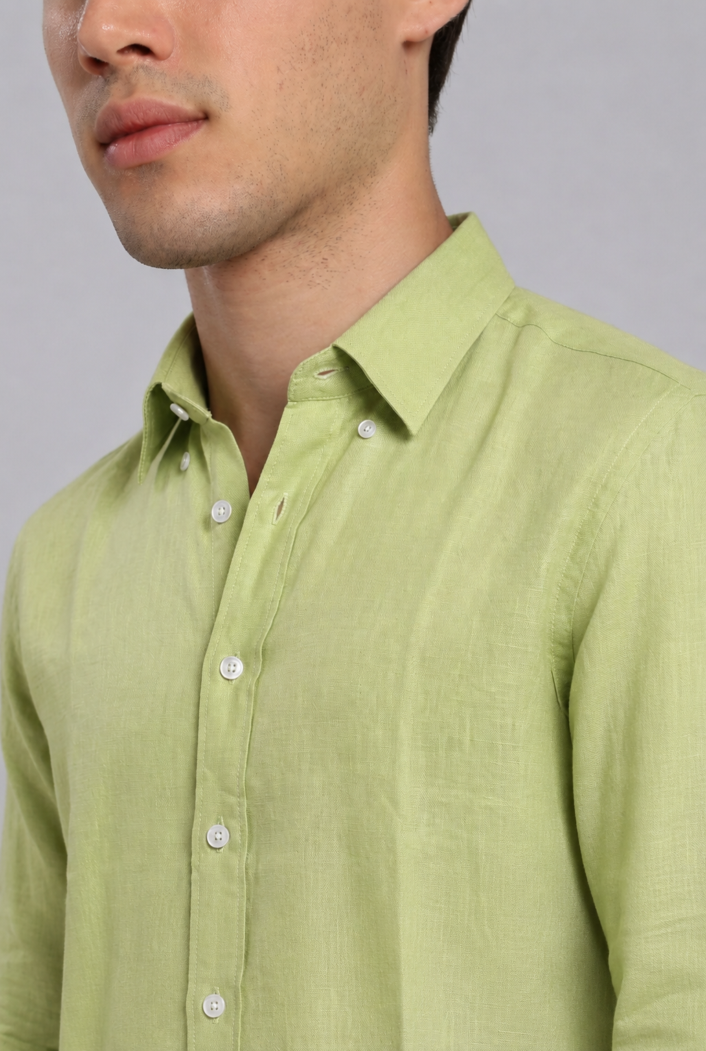 Men's Lime Green Linen Slim Fit Full Sleeve Casual Shirt