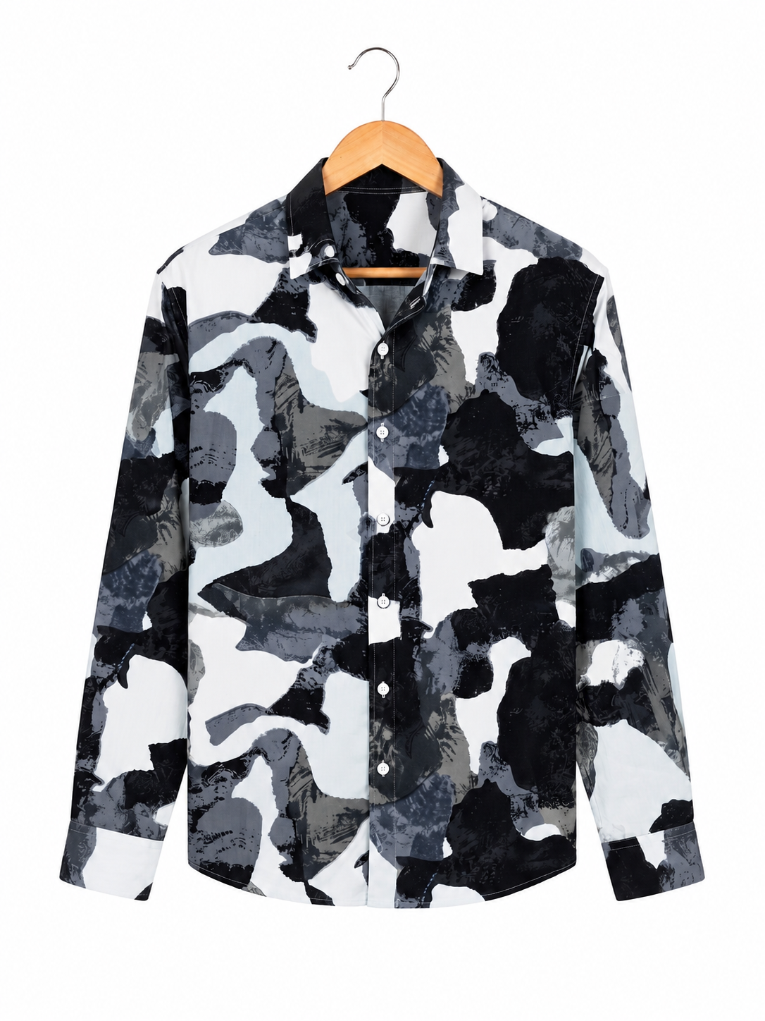 Men's Cream Abstract Brushstroke Print Regular Fit Casual Shirt