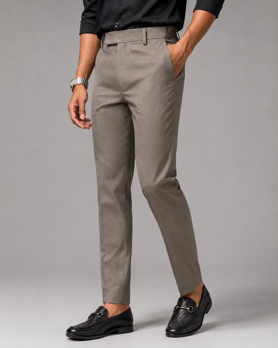 Men’s Taupe Slim Fit Formal Trousers