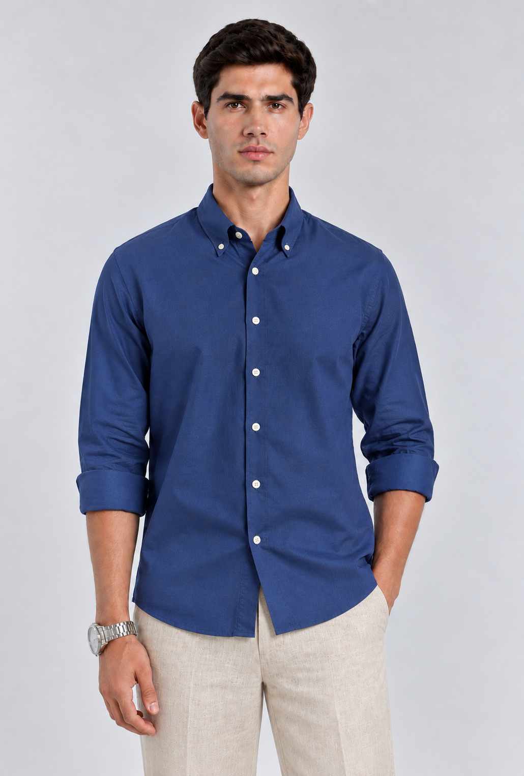 Men's Blue imported Oxford Formal Shirt-Slim Fit
