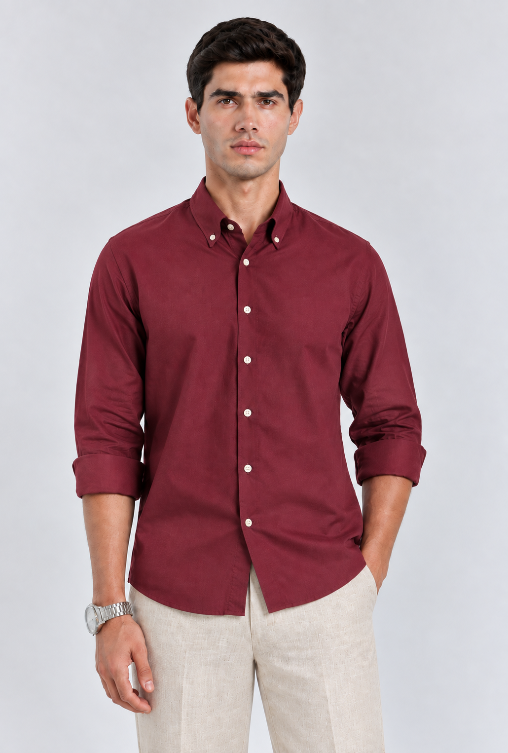 Men's Maroon Imported Oxford Formal shirt-Slim Fit