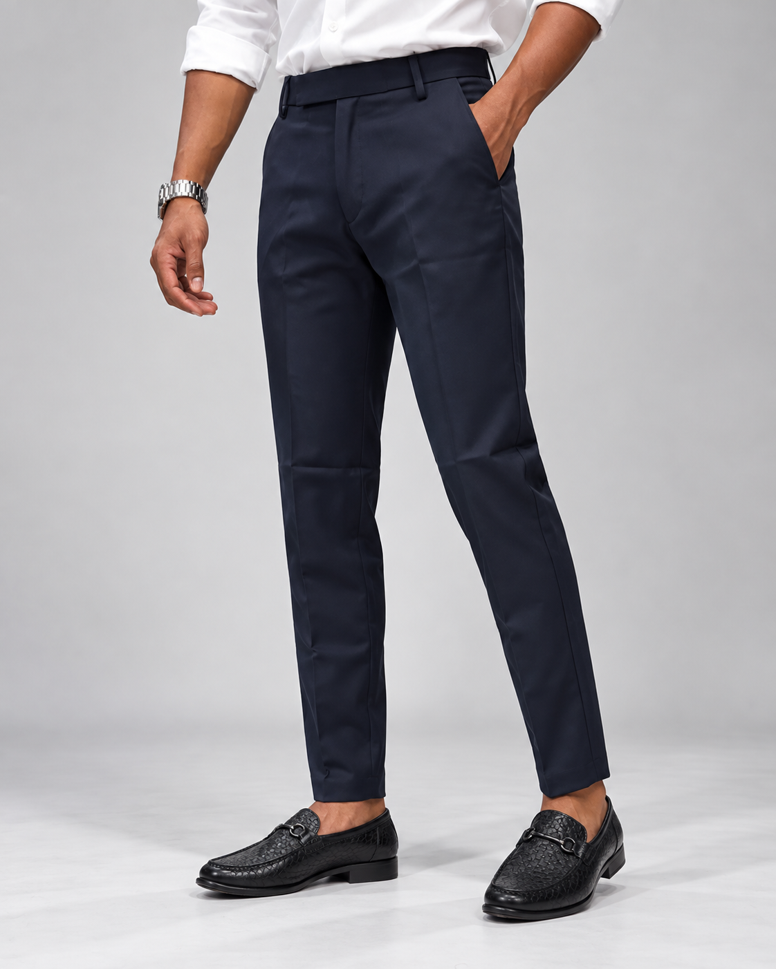 Men’s Dark Navy Blue Slim Fit Formal Trousers