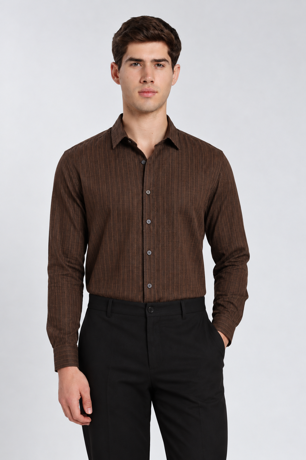 Men's Brown Striped Premium Formal Shirt