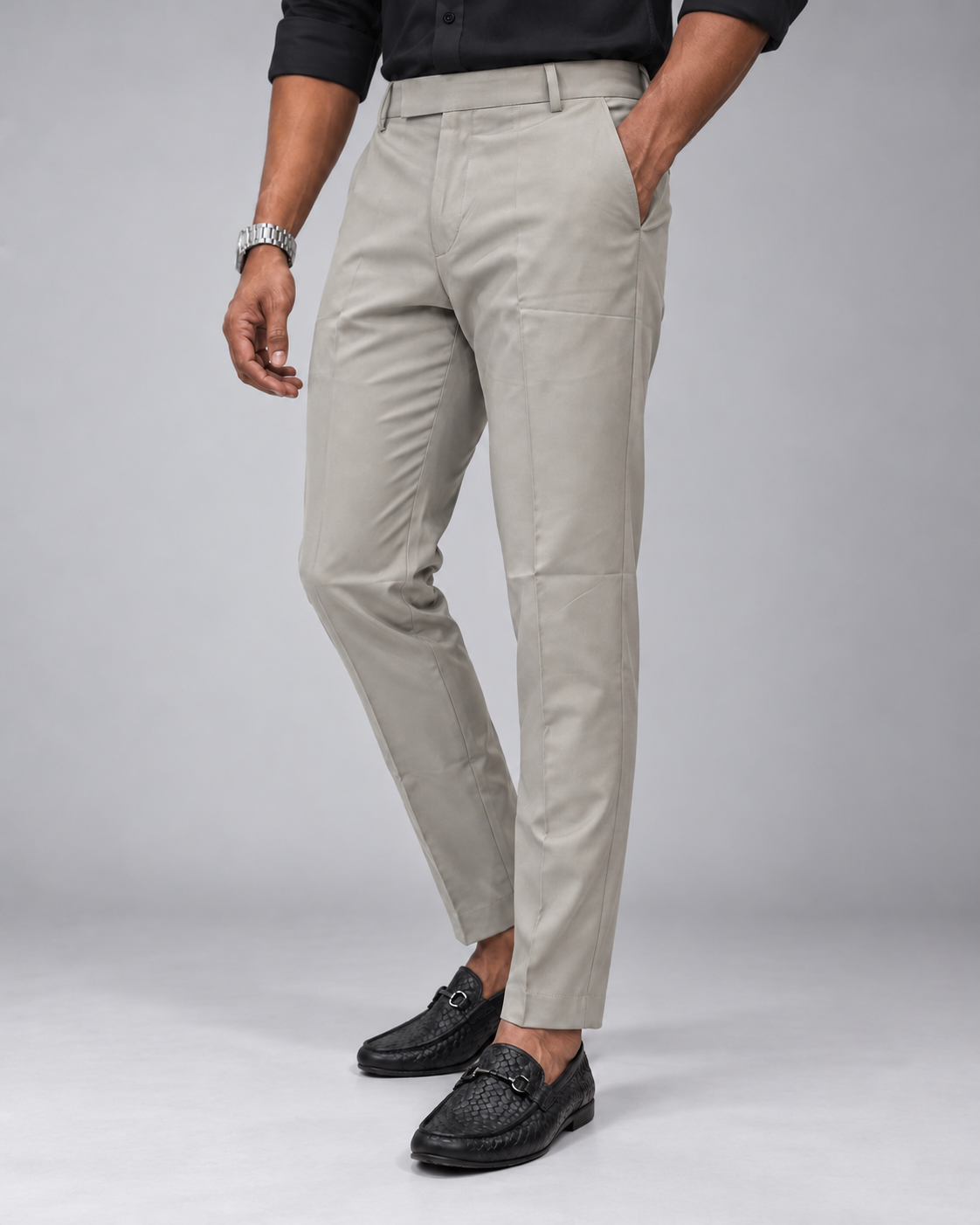 Men’s Cream Beige Slim Fit Formal Trousers