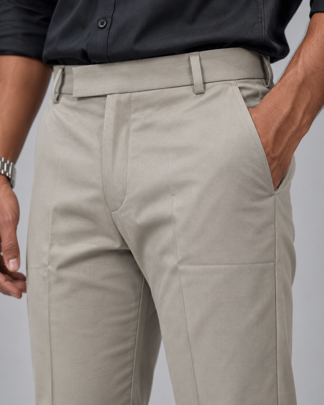 Men’s Cream Beige Slim Fit Formal Trousers