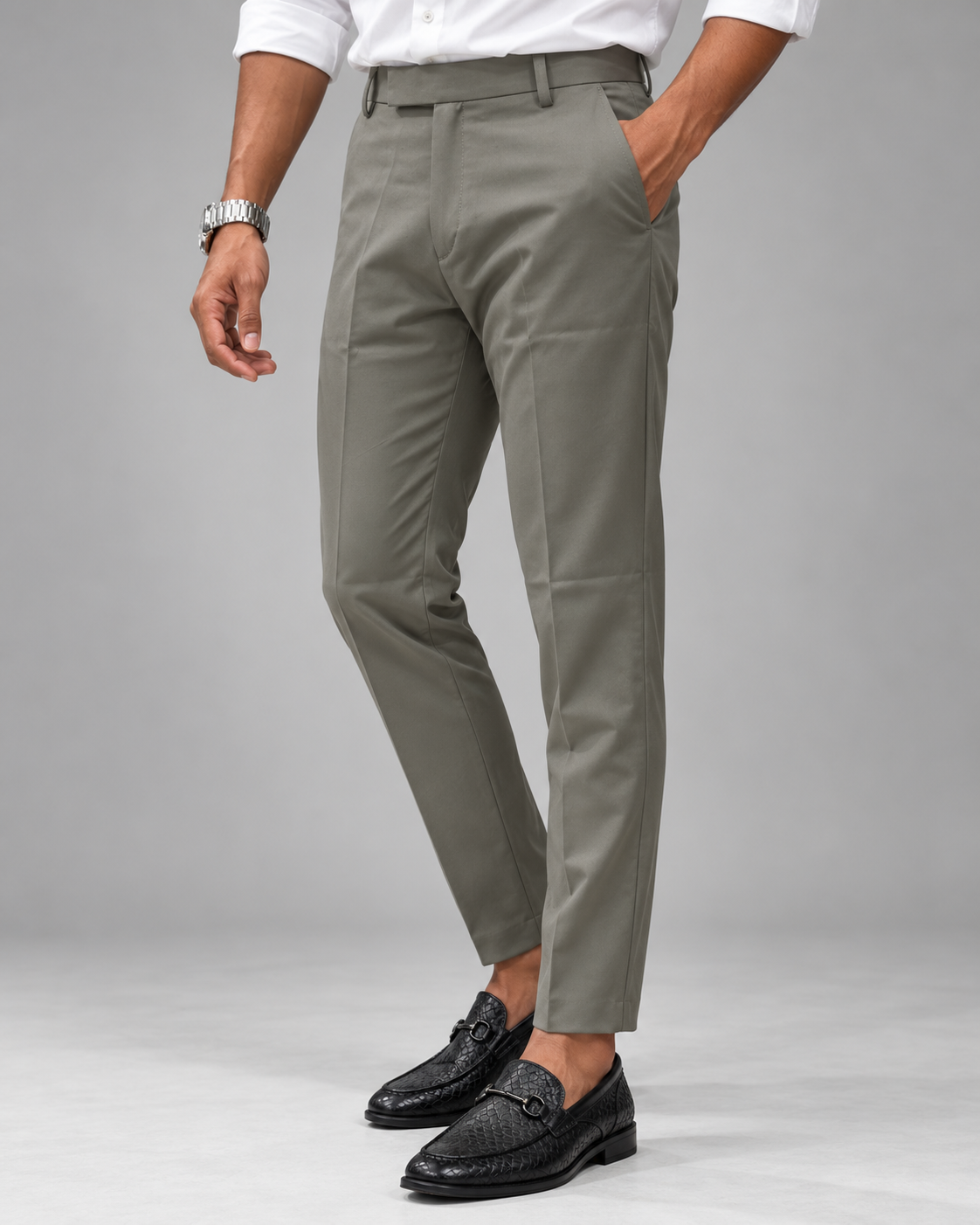 Men’s Olive Green Slim Fit Formal Trousers