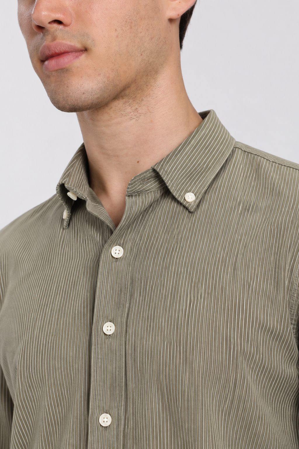 Men's Light Green imported Vertical Stripes Shirt-Slim Fit
