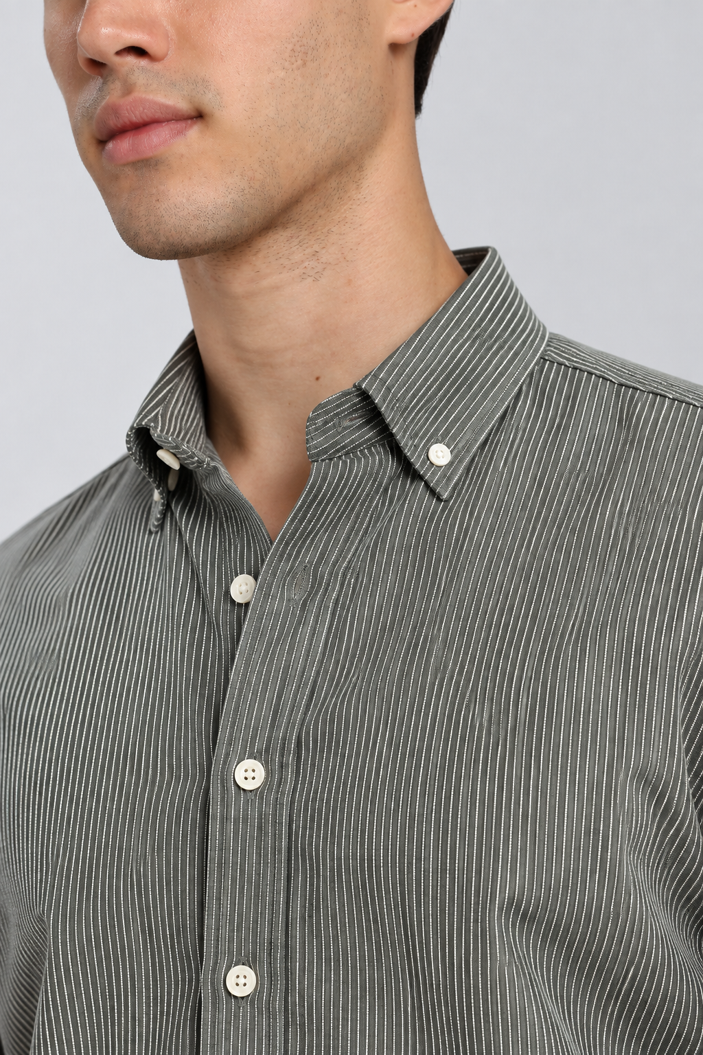 Men's Sage Green imported Vertical Stripes Shirt-Slim Fit